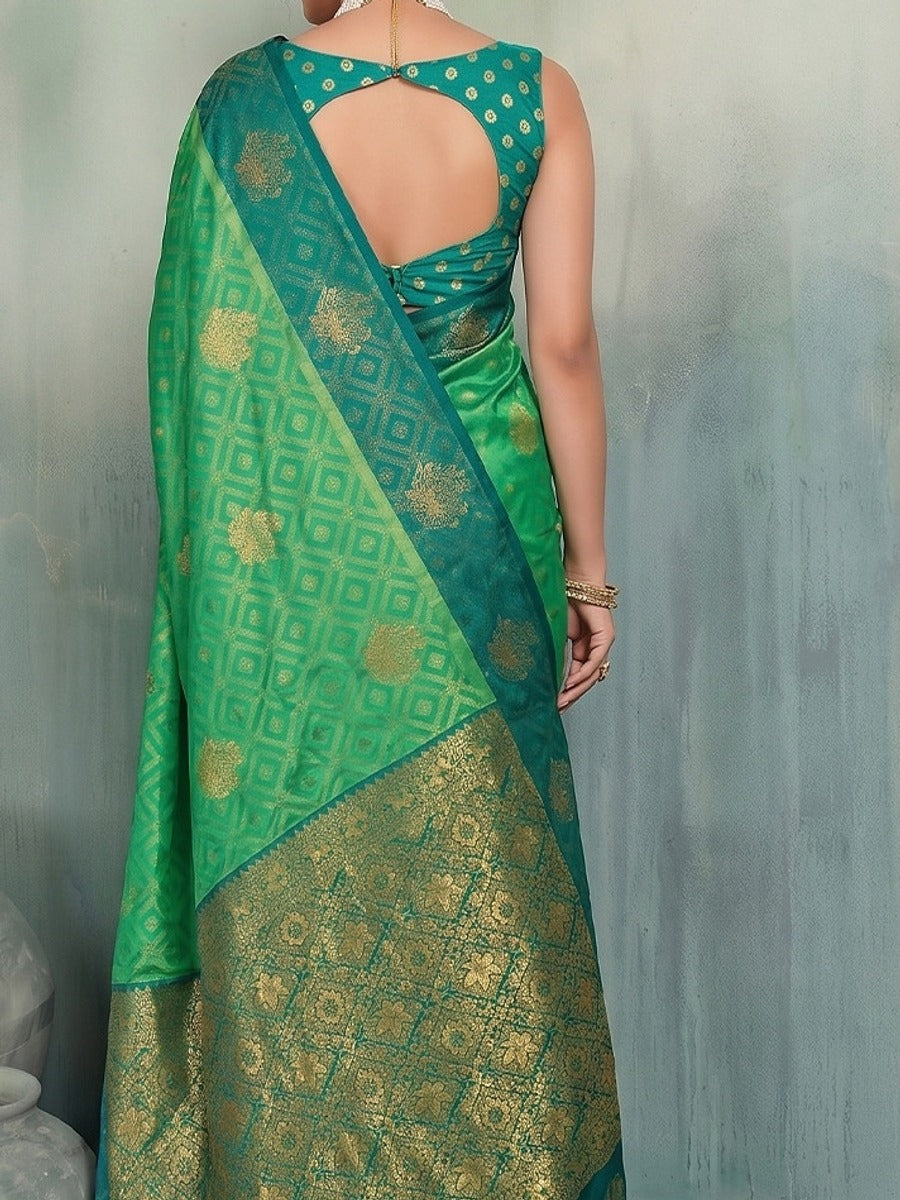 Peachmode Light Green Silk Blend Woven Saree - Image 6