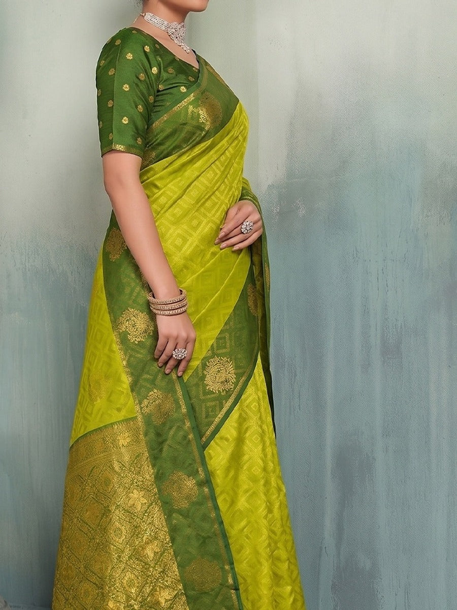 Peachmode Mustard Silk Blend Woven Saree - Image 6