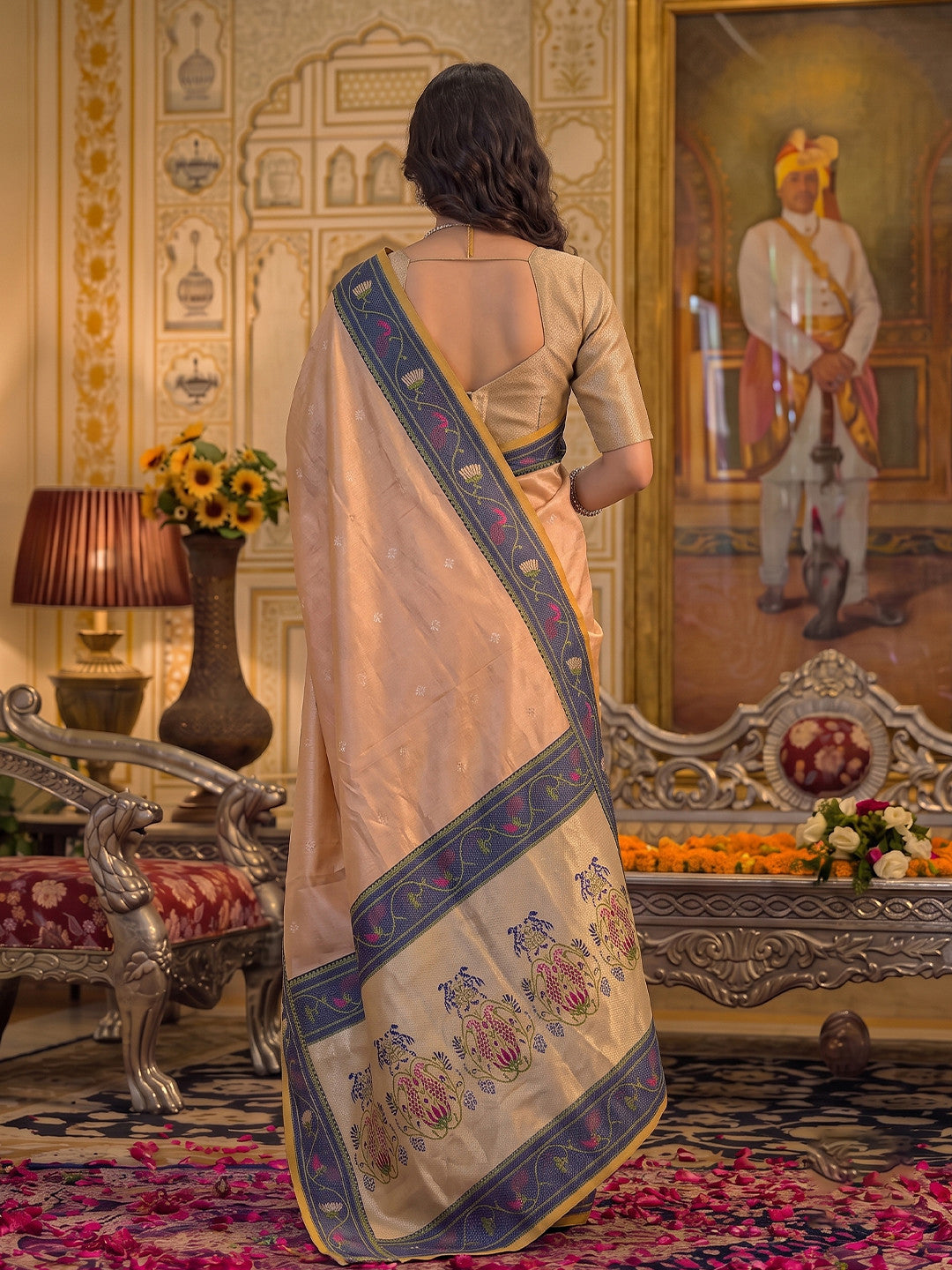 Peachmode Peach Tissue Silk Woven Saree - Image 3