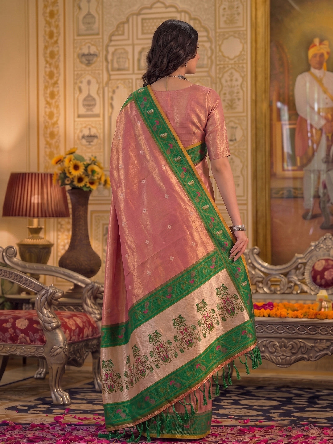 Peachmode Light Pink Tissue Silk Woven Saree - Image 2