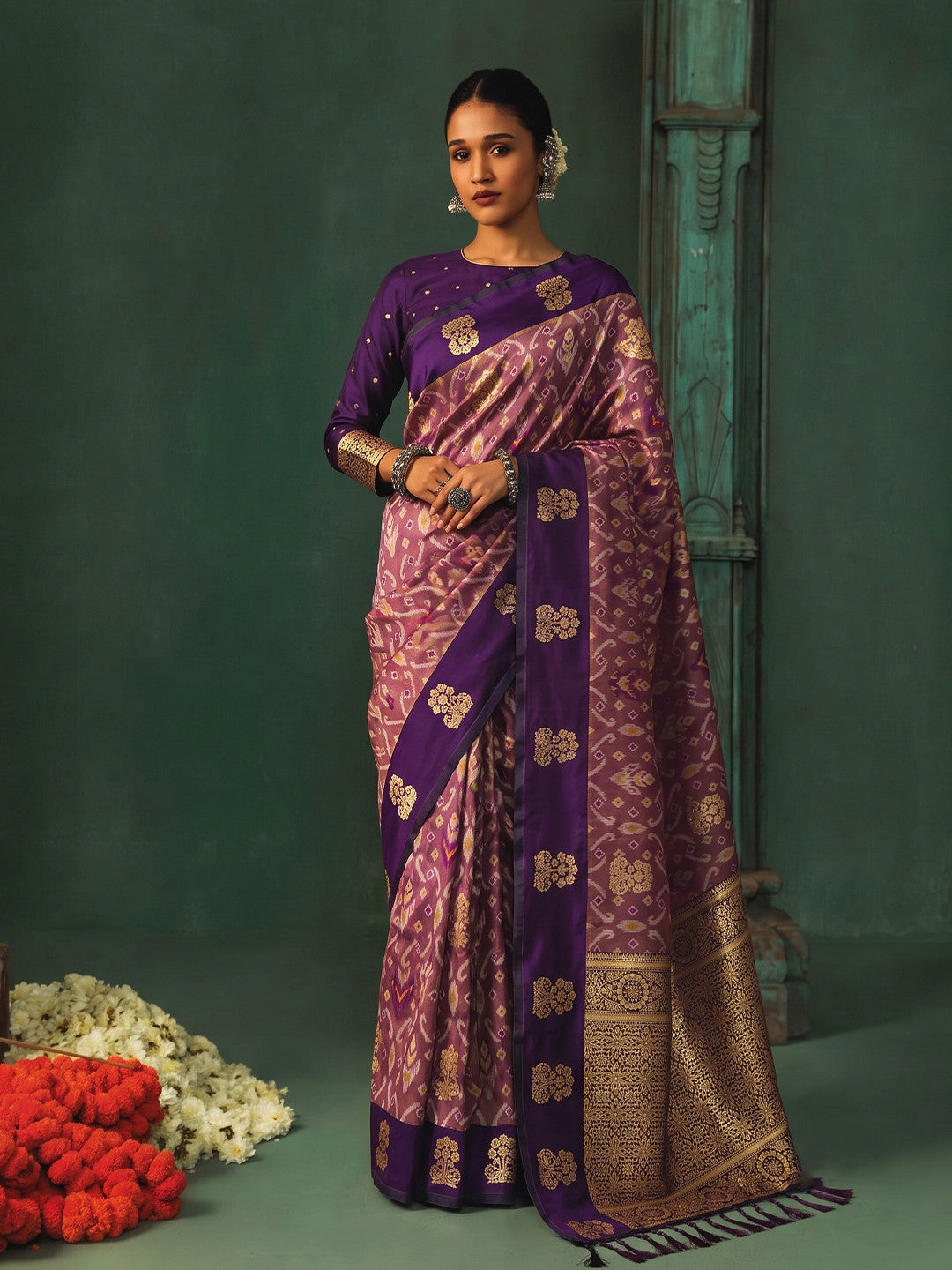 Peachmode Purple Silk Blend Woven Saree - Image 1