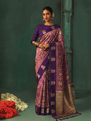 Peachmode Purple Silk Blend Woven Saree - Image 1