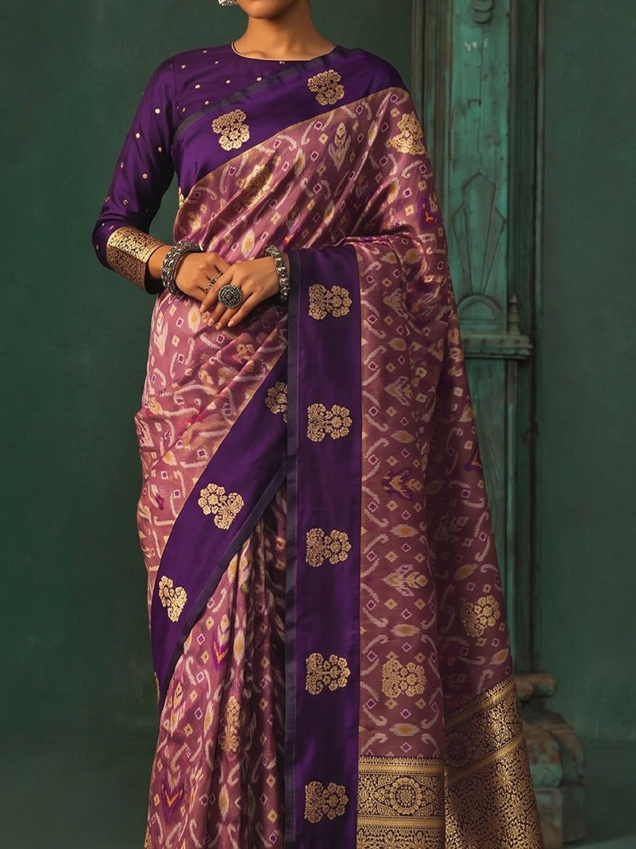 Peachmode Purple Silk Blend Woven Saree - Image 4