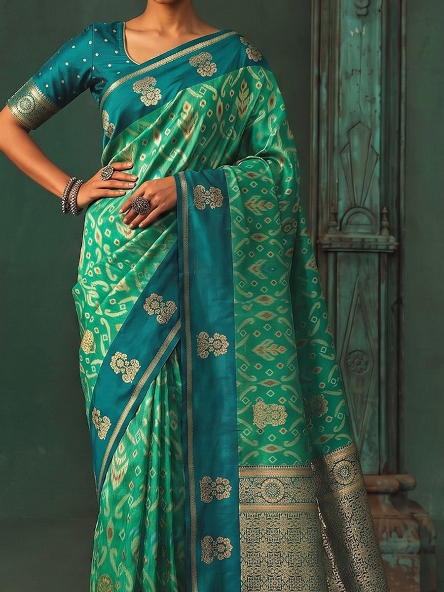 Peachmode Rama Silk Blend Woven Saree - Image 4