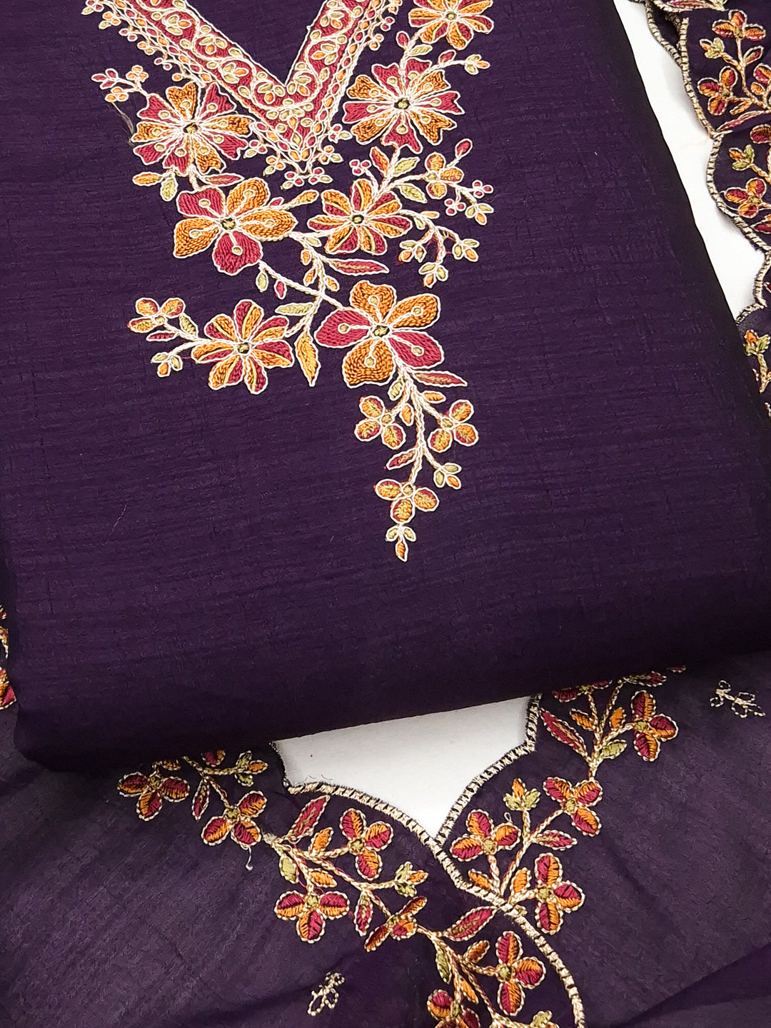Peachmode Purple Vichitra Silk Floral Embroidered Unstitched Dress Material - Image 5