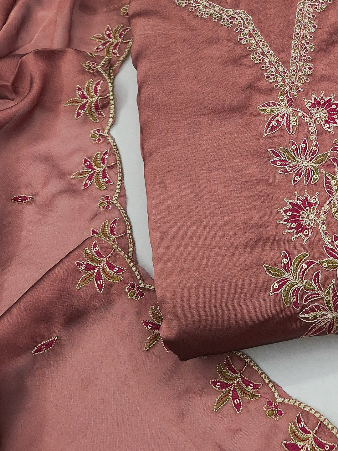 Peachmode Peach Satin Floral Embroidered Unstitched Dress Material - Image 5