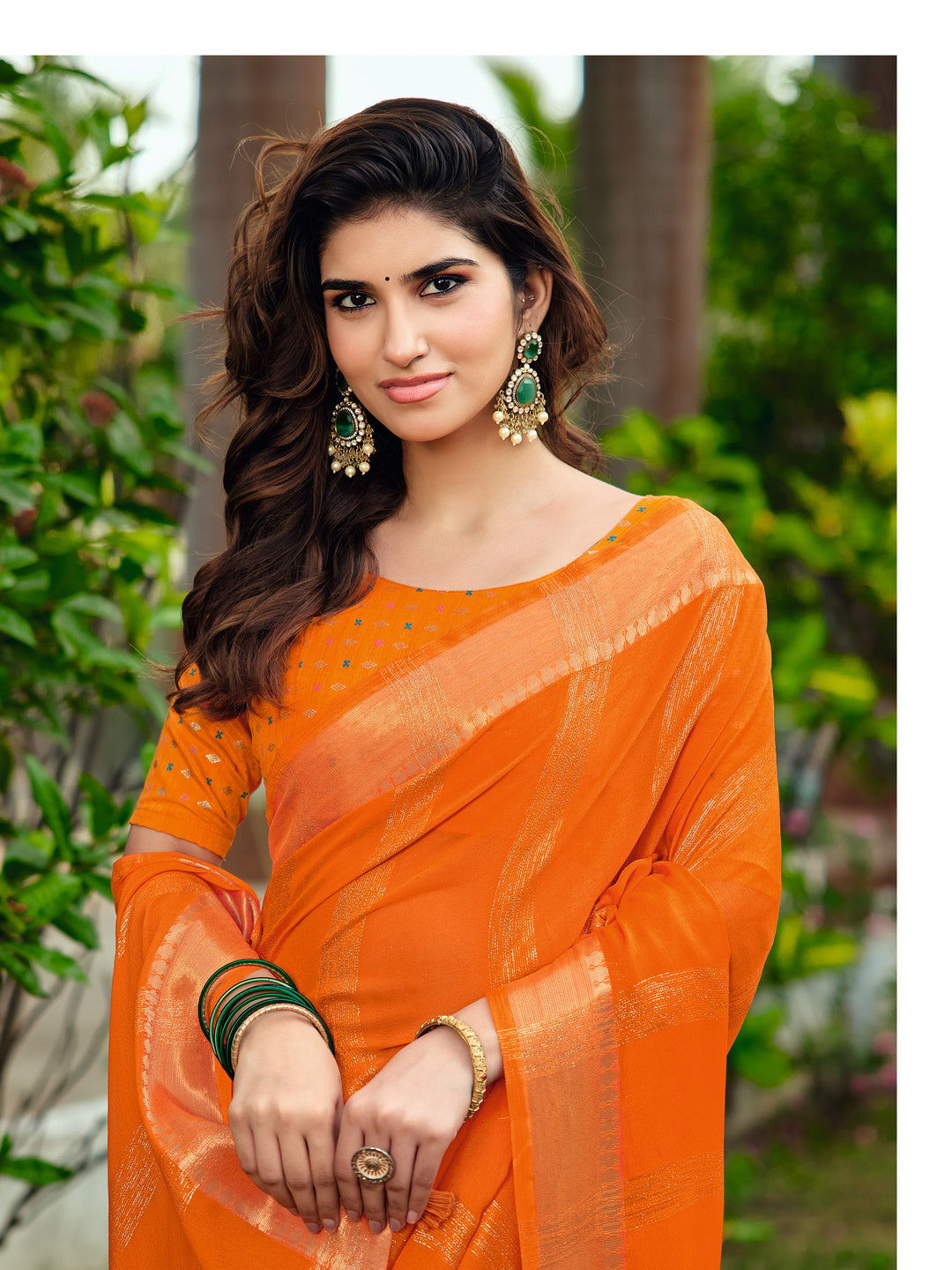 Peachmode Orange Bemberg Woven Border Saree - Image 4