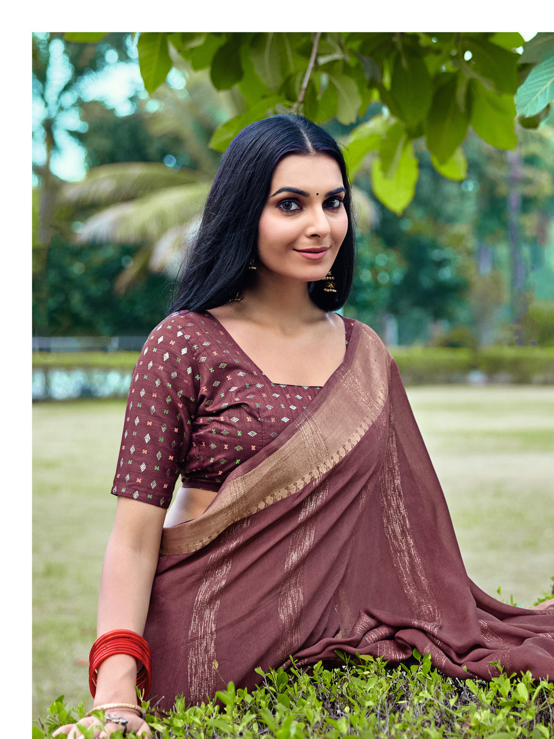 Peachmode Mauve Bemberg Woven Border Saree - Image 3
