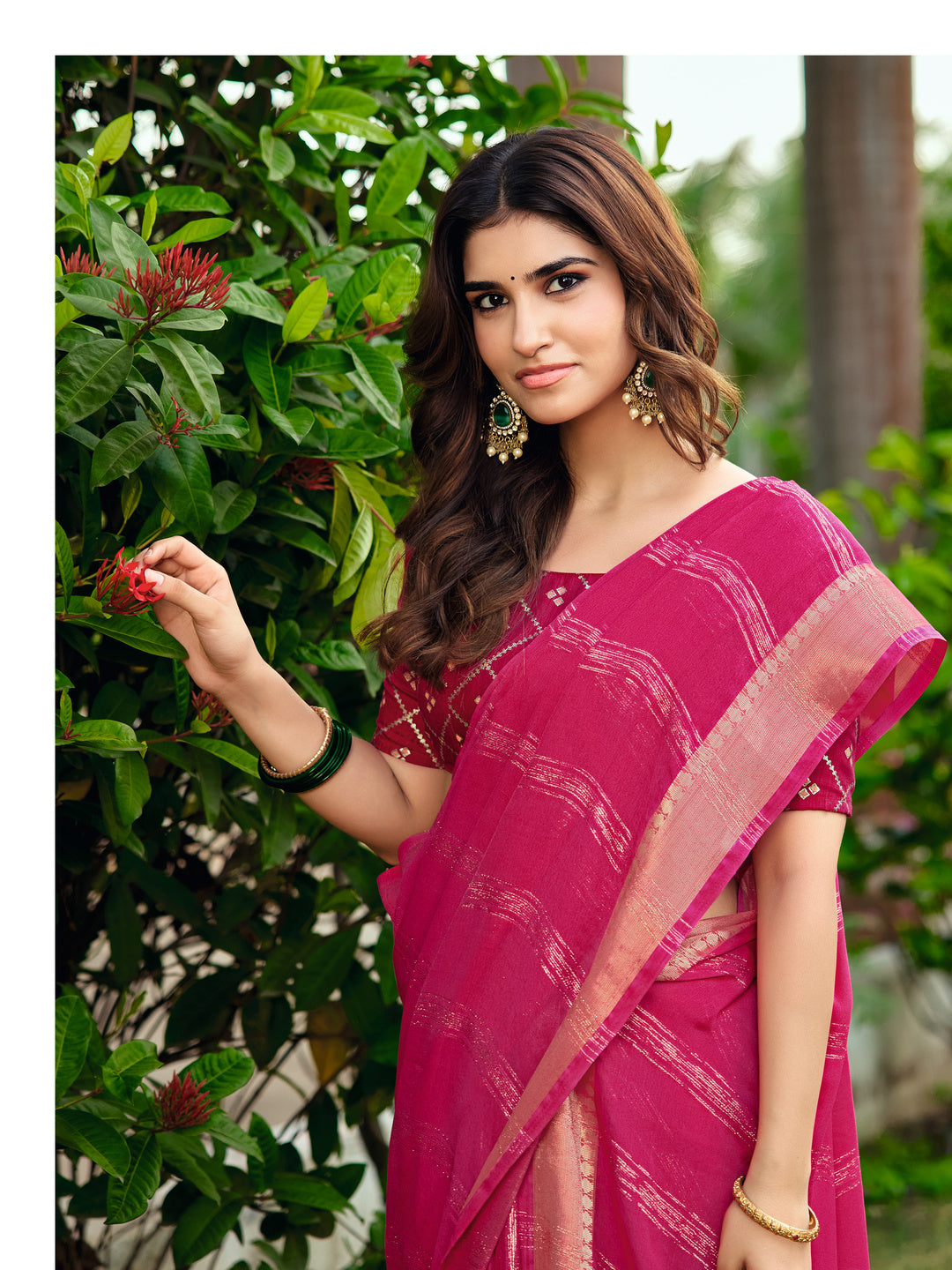Peachmode Pink Bemberg Woven Border Saree - Image 4