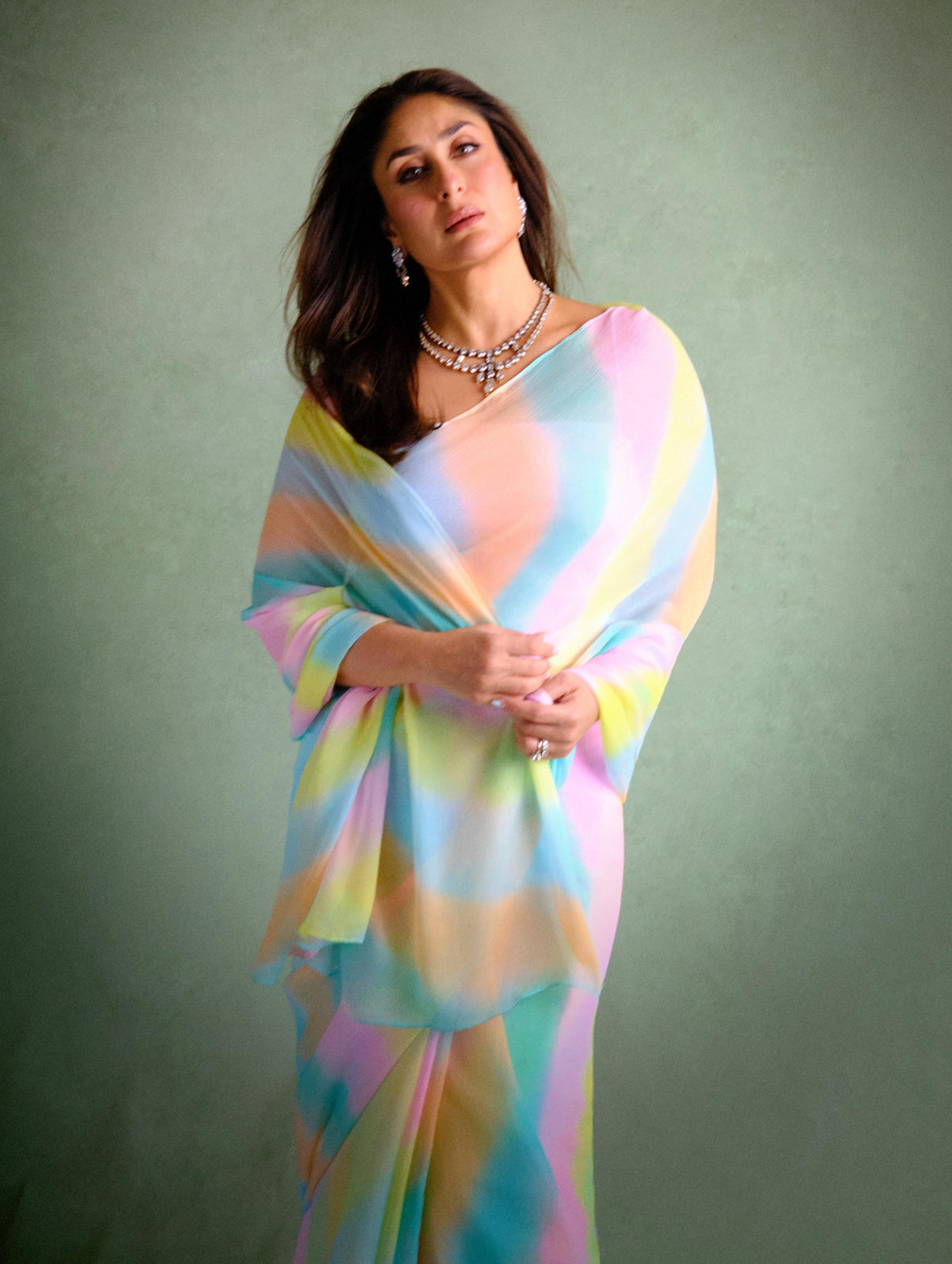 Peachmode Multicolor Georgette Ombre Striped Saree - Image 2