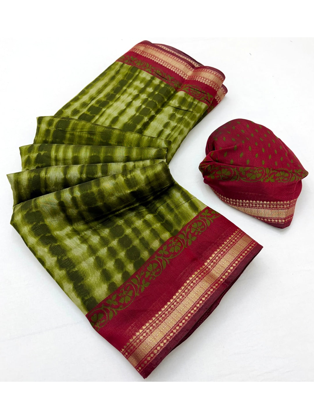 Peachmode Green Tie Dye Printed Mul Cotton Saree - Image 3