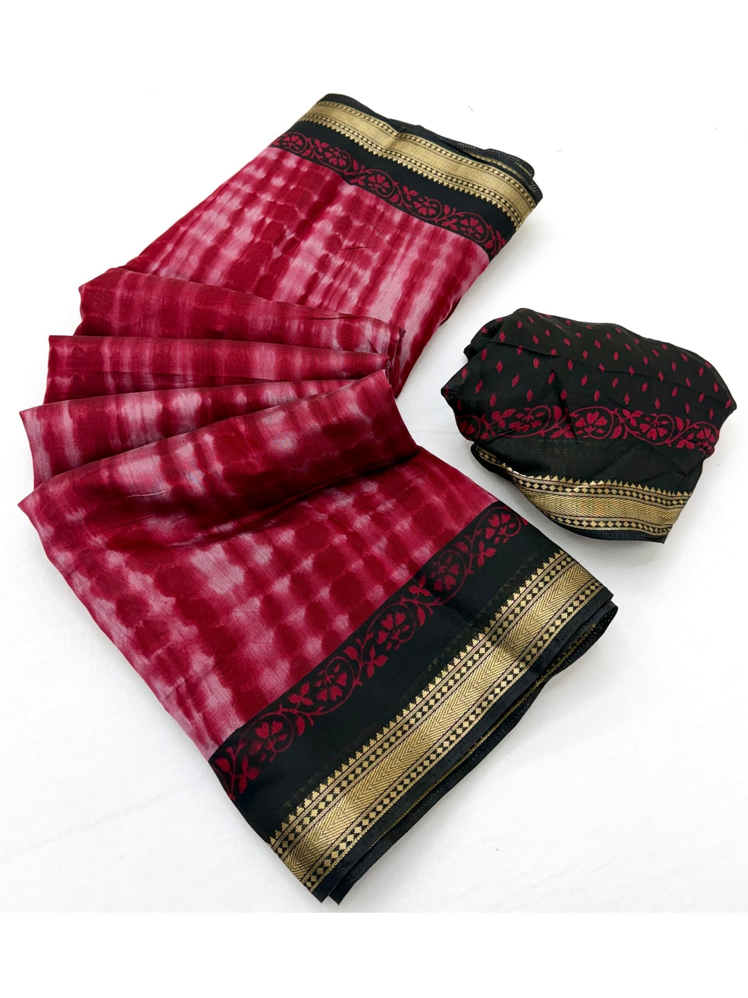 Peachmode Wine Tie Dye Printed Mul Cotton Saree - Image 3