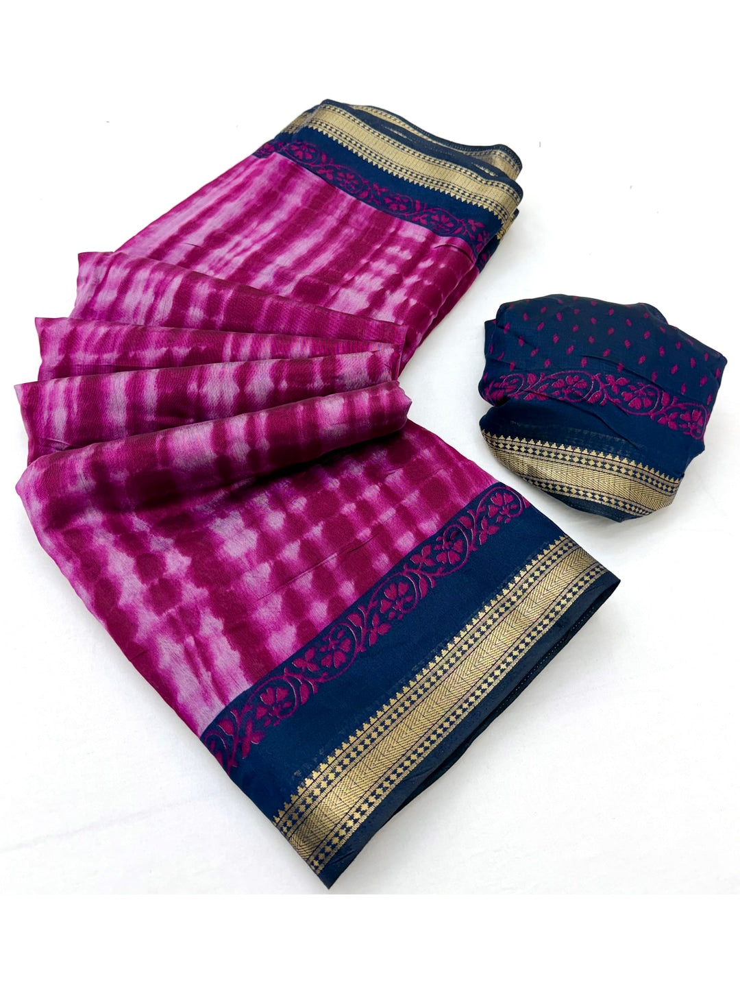 Peachmode Magenta Tie Dye Printed Mul Cotton Saree - Image 3