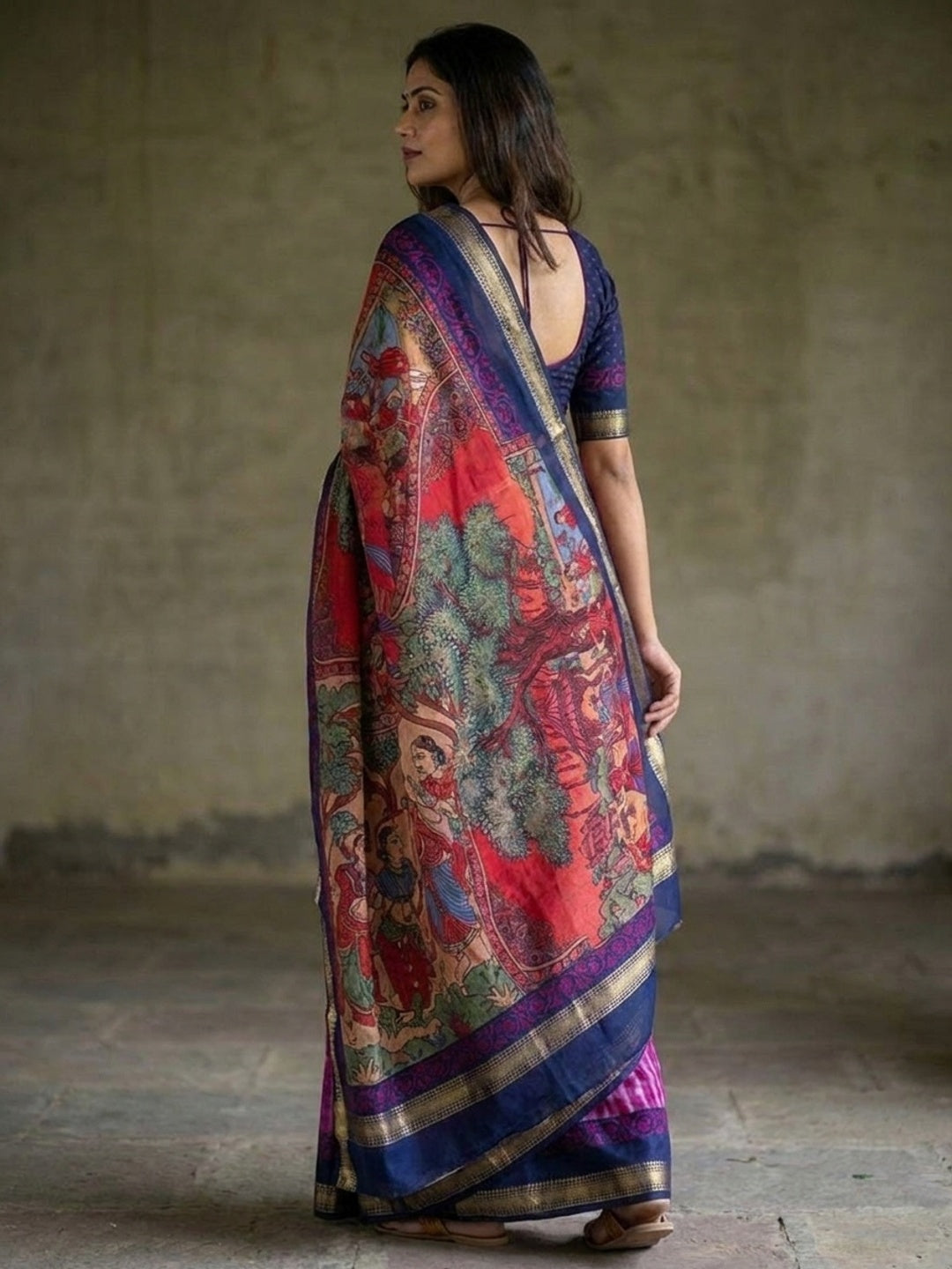 Peachmode Magenta Tie Dye Printed Mul Cotton Saree - Image 5