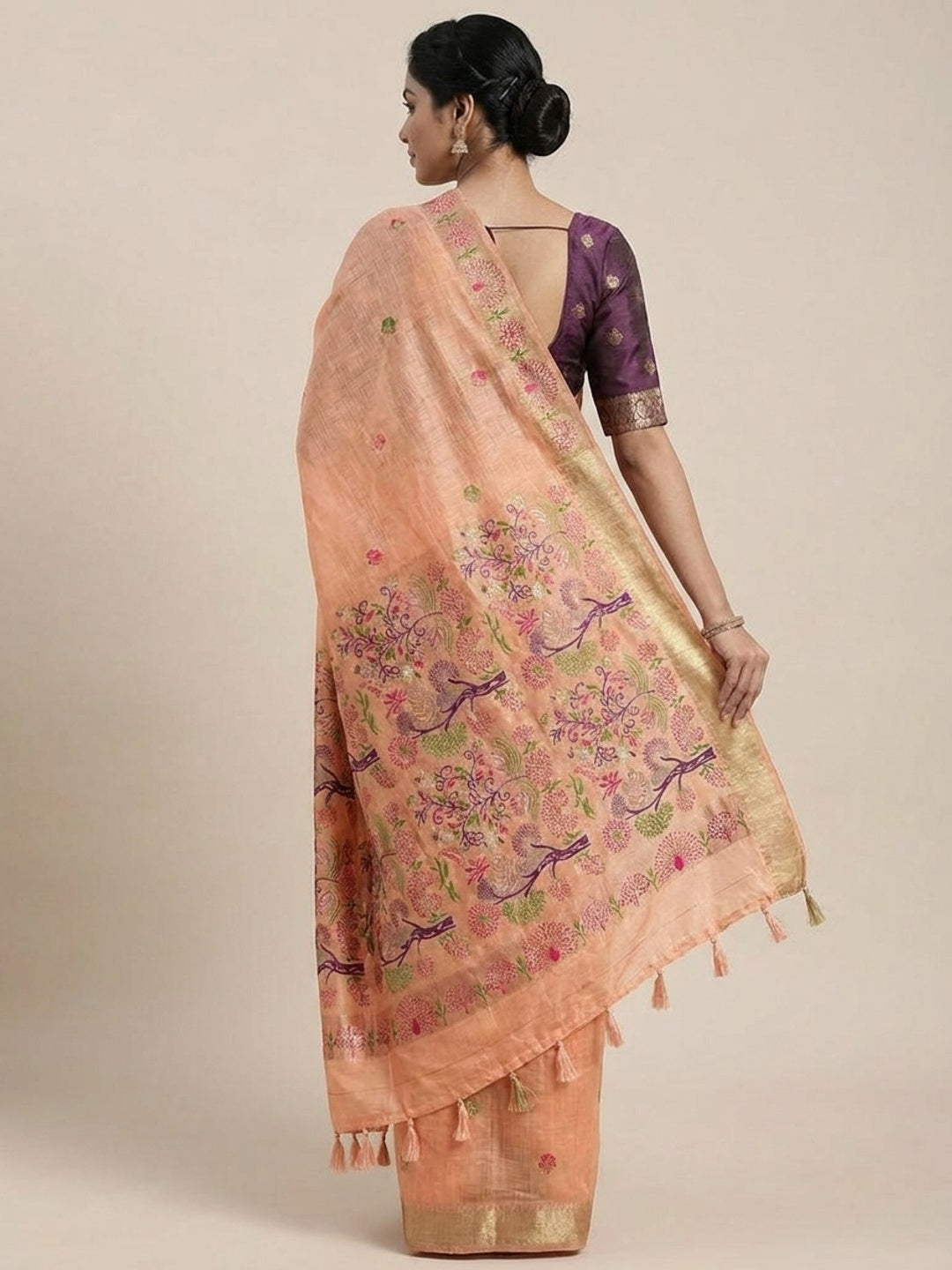 Peachmode Peach Woven Soft Chanderi Silk Saree - Image 5