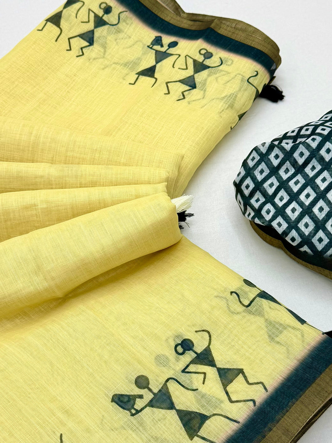 Peachmode Yellow Linen Striped Saree - Image 6