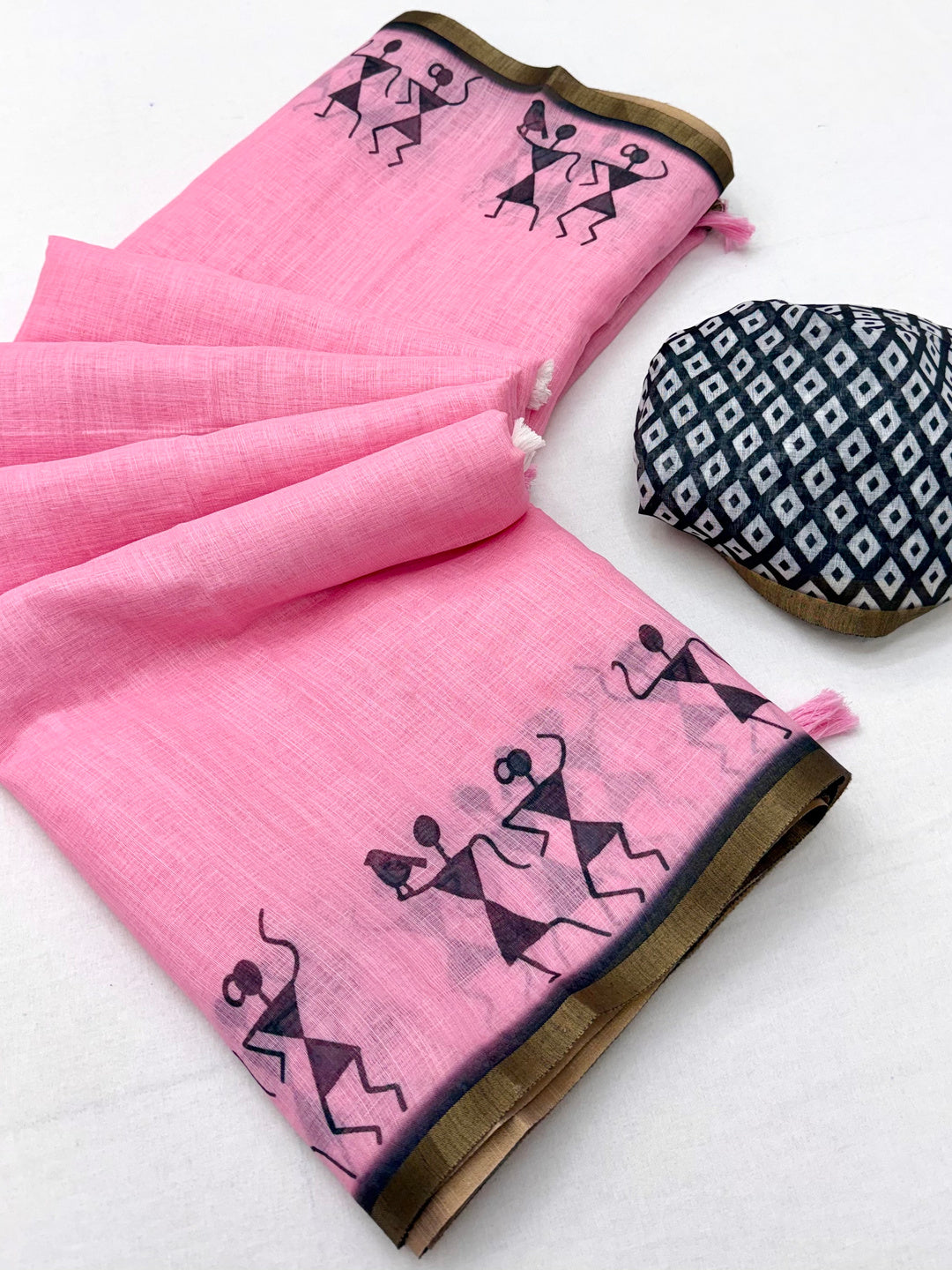 Peachmode Pink Linen Striped Saree - Image 2