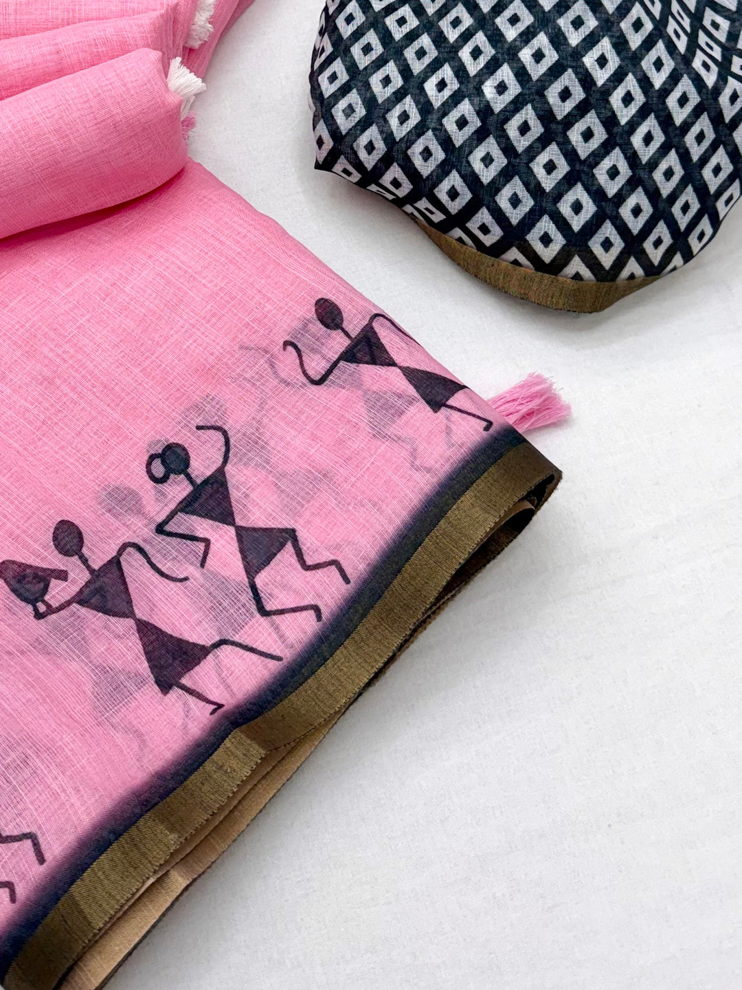 Peachmode Pink Linen Striped Saree - Image 4