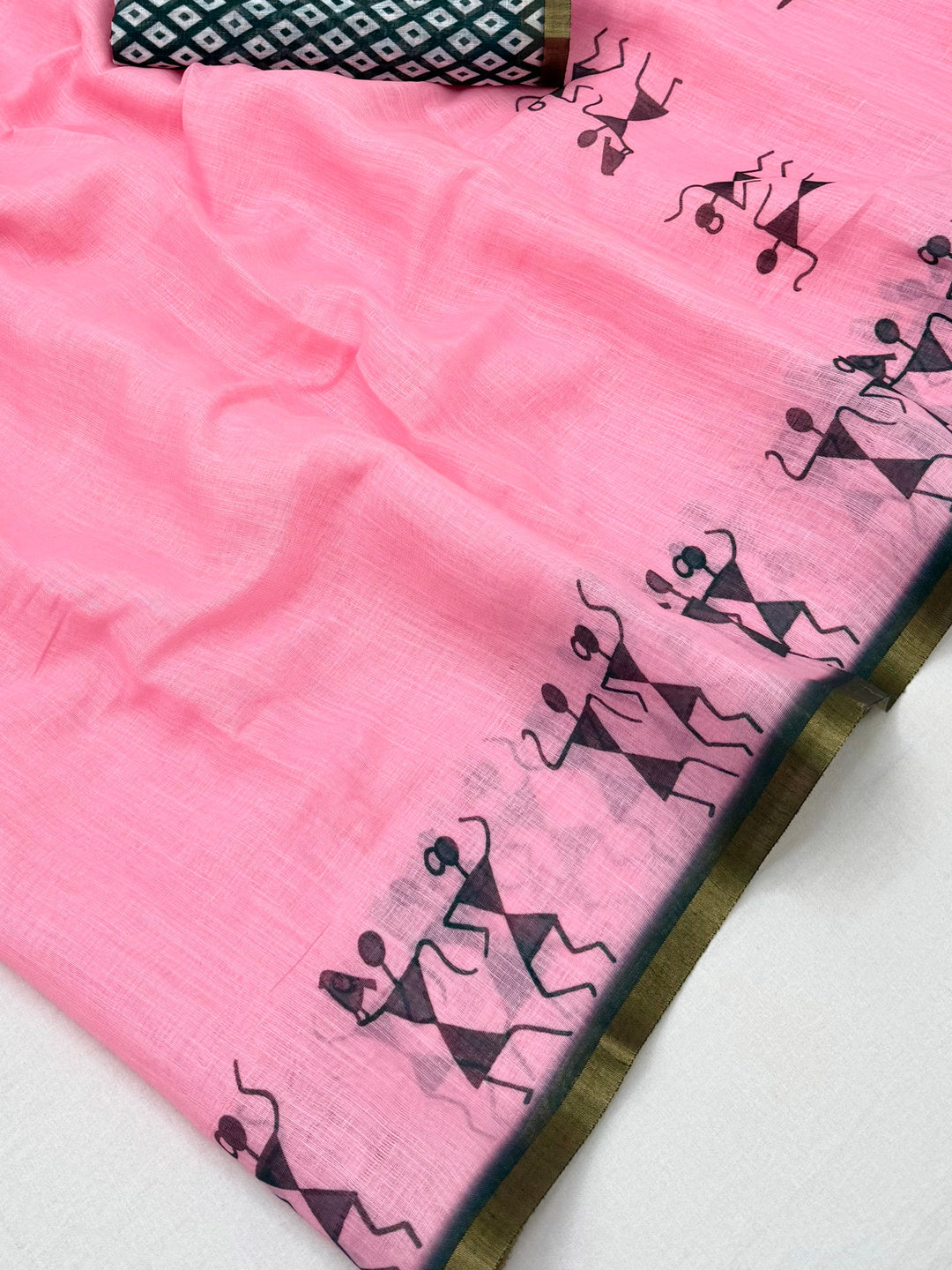 Peachmode Pink Linen Striped Saree - Image 5