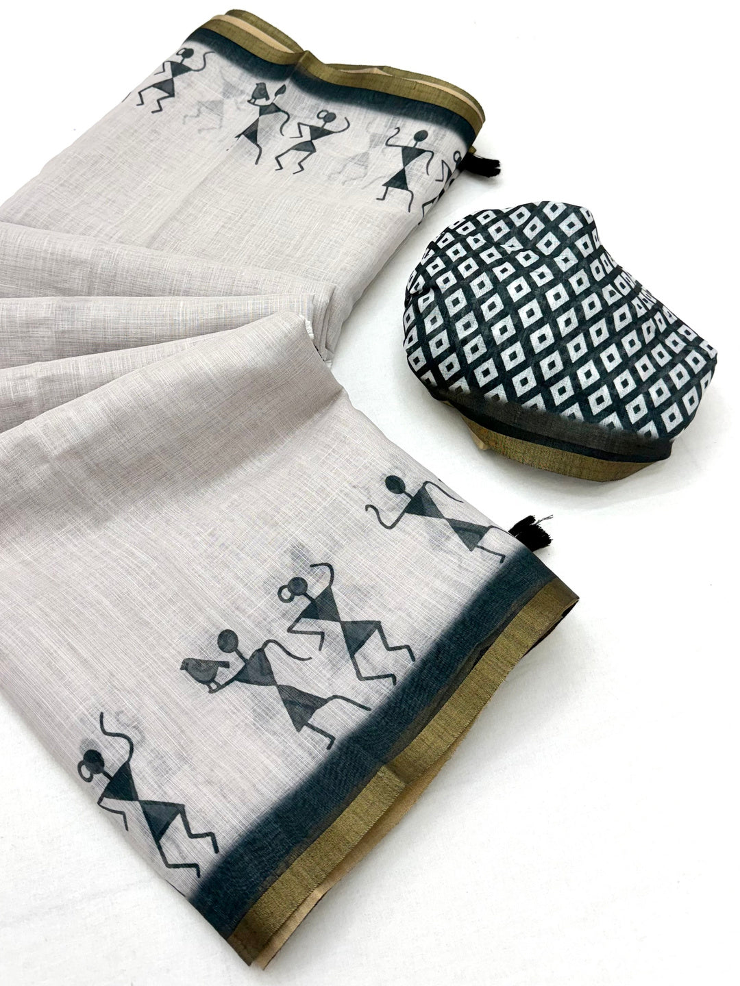 Peachmode Grey Linen Striped Saree - Image 2
