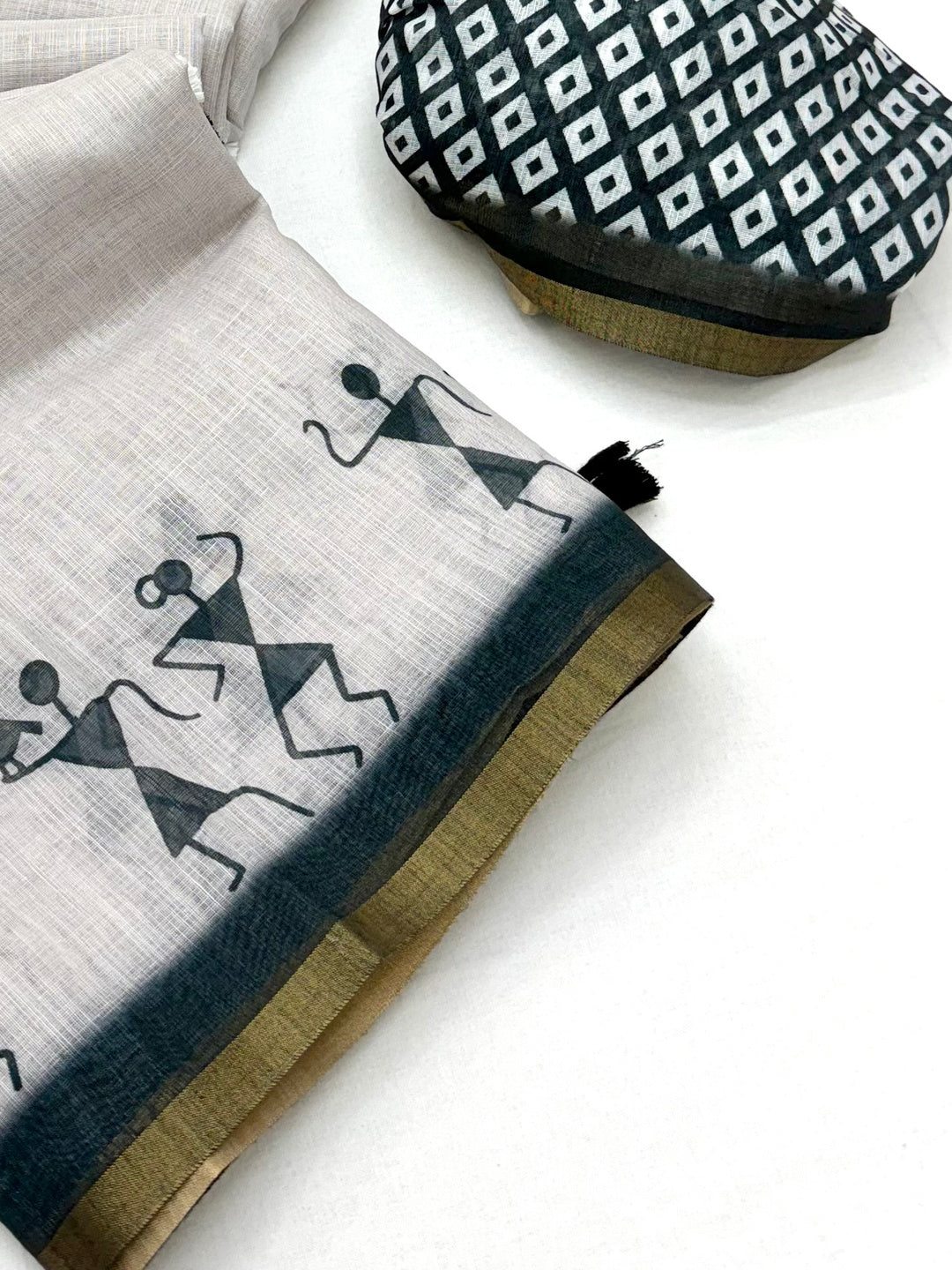 Peachmode Grey Linen Striped Saree - Image 4