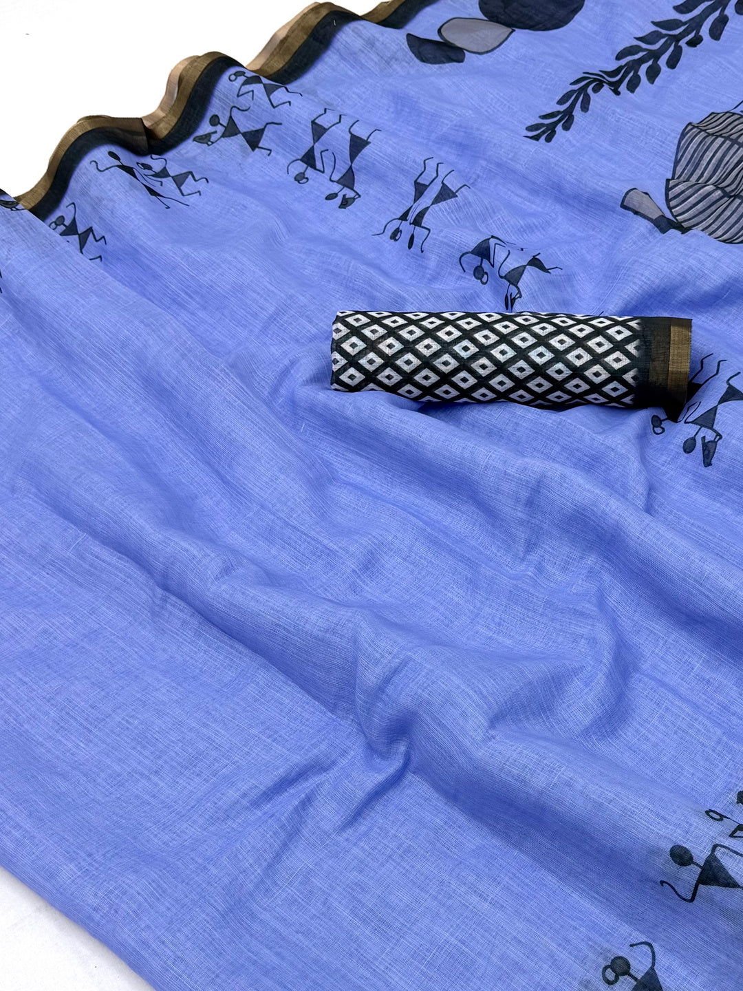 Peachmode Blue Linen Striped Saree - Image 3