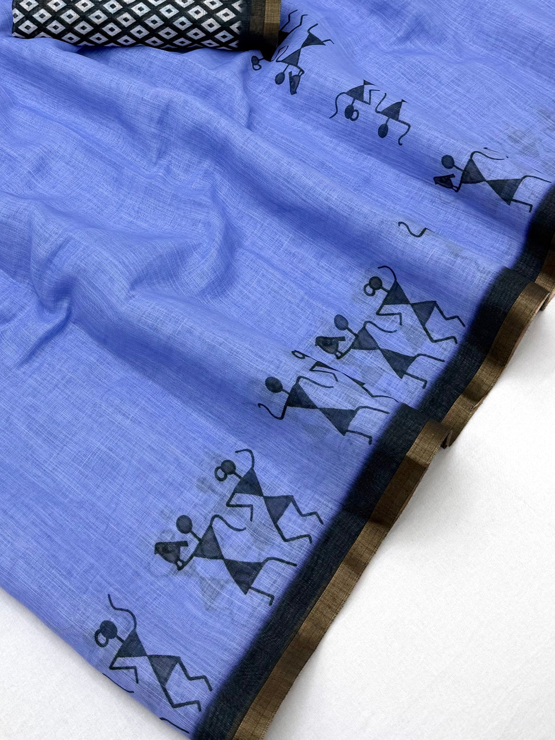 Peachmode Blue Linen Striped Saree - Image 5