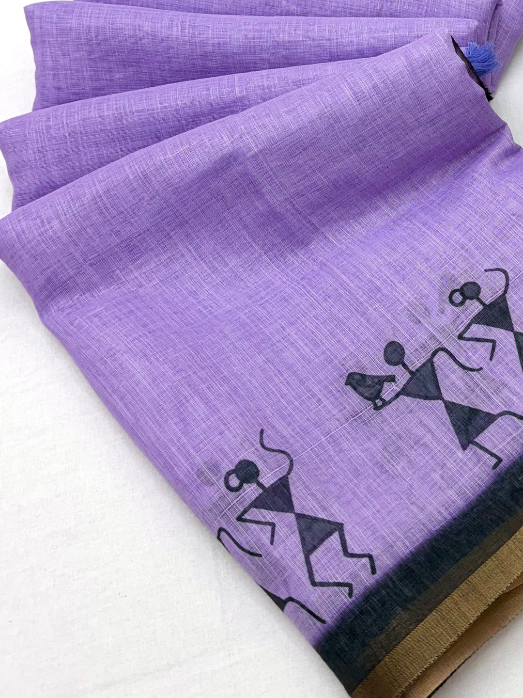 Peachmode Purple Linen Striped Saree - Image 4