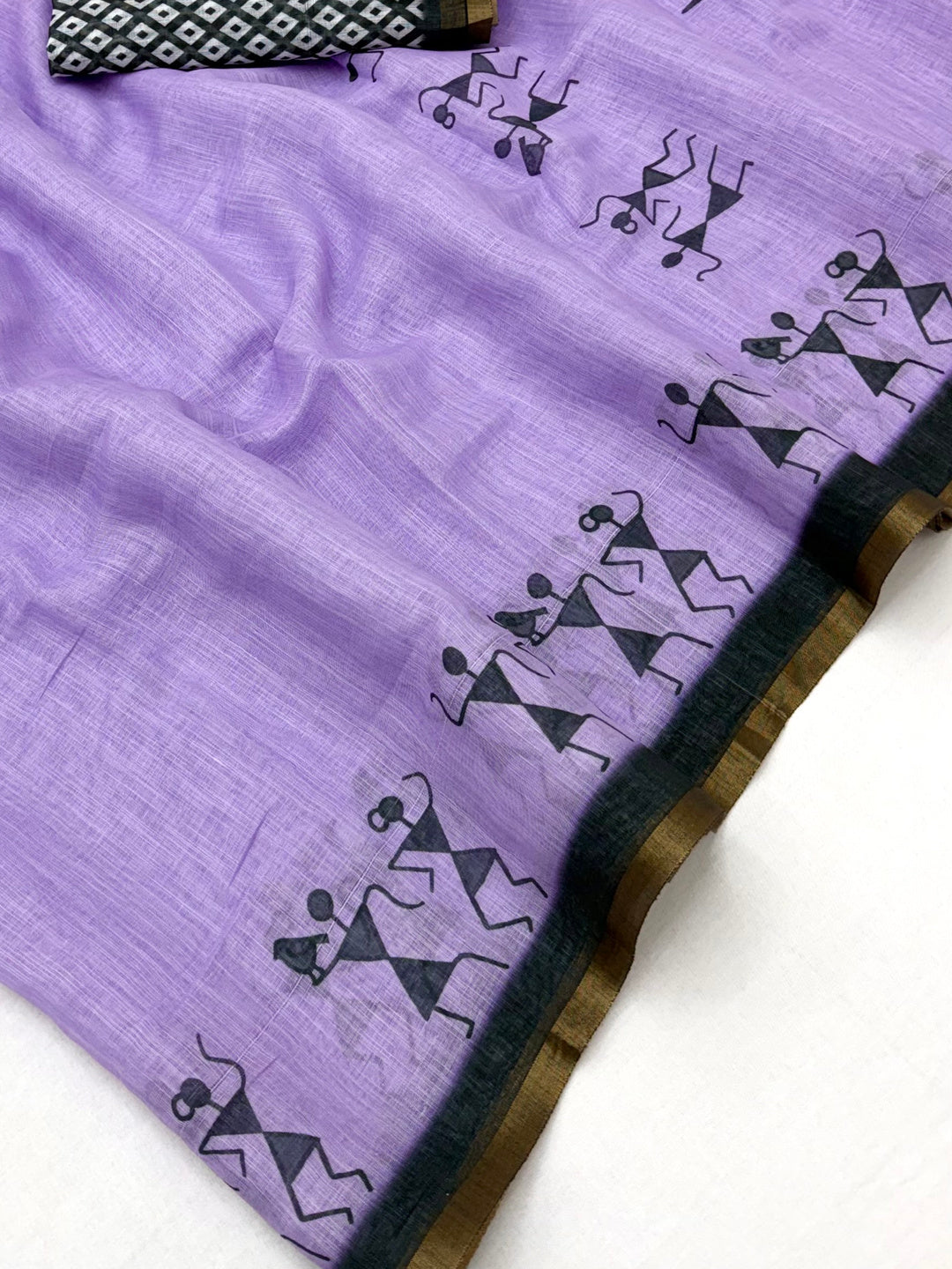 Peachmode Purple Linen Striped Saree - Image 5