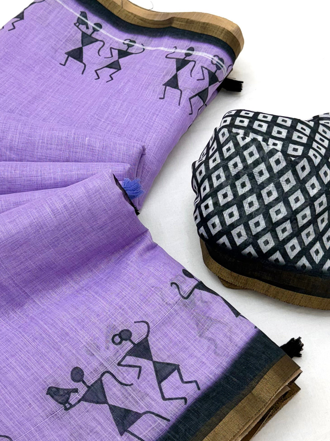 Peachmode Purple Linen Striped Saree - Image 6