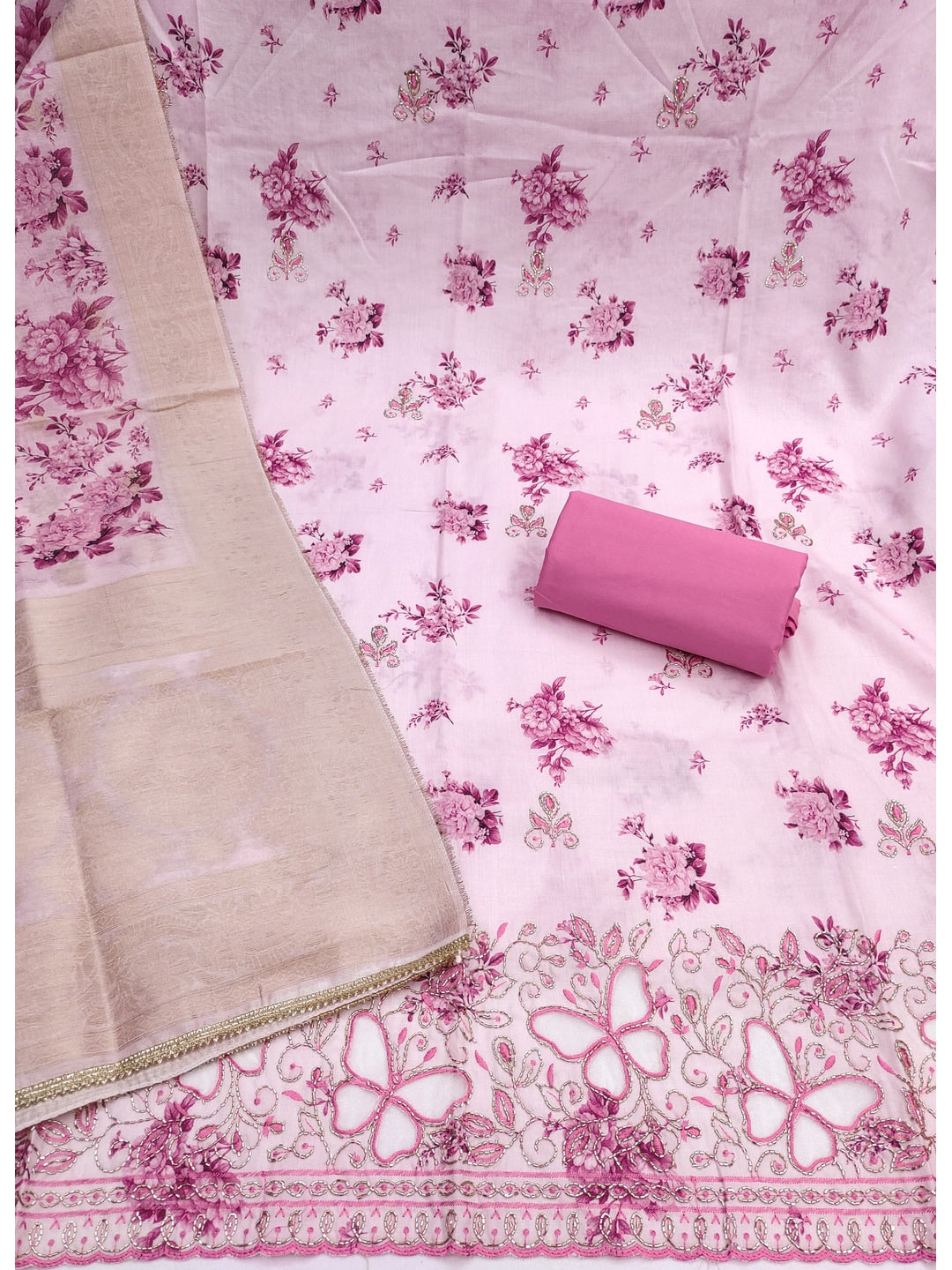 Peachmode Pink Unstitched Dress Material - Image 1