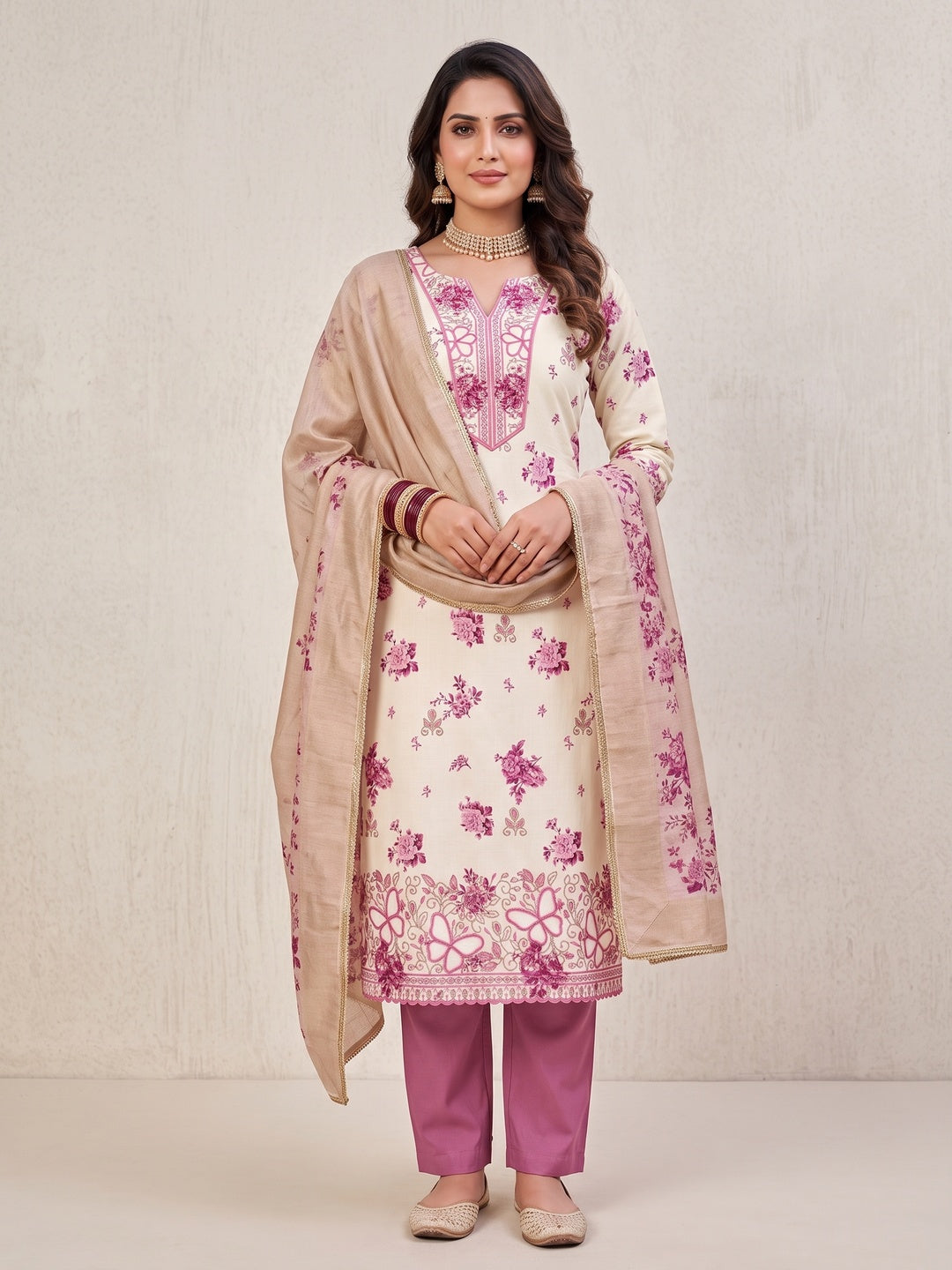 Peachmode Pink Unstitched Dress Material - Image 4
