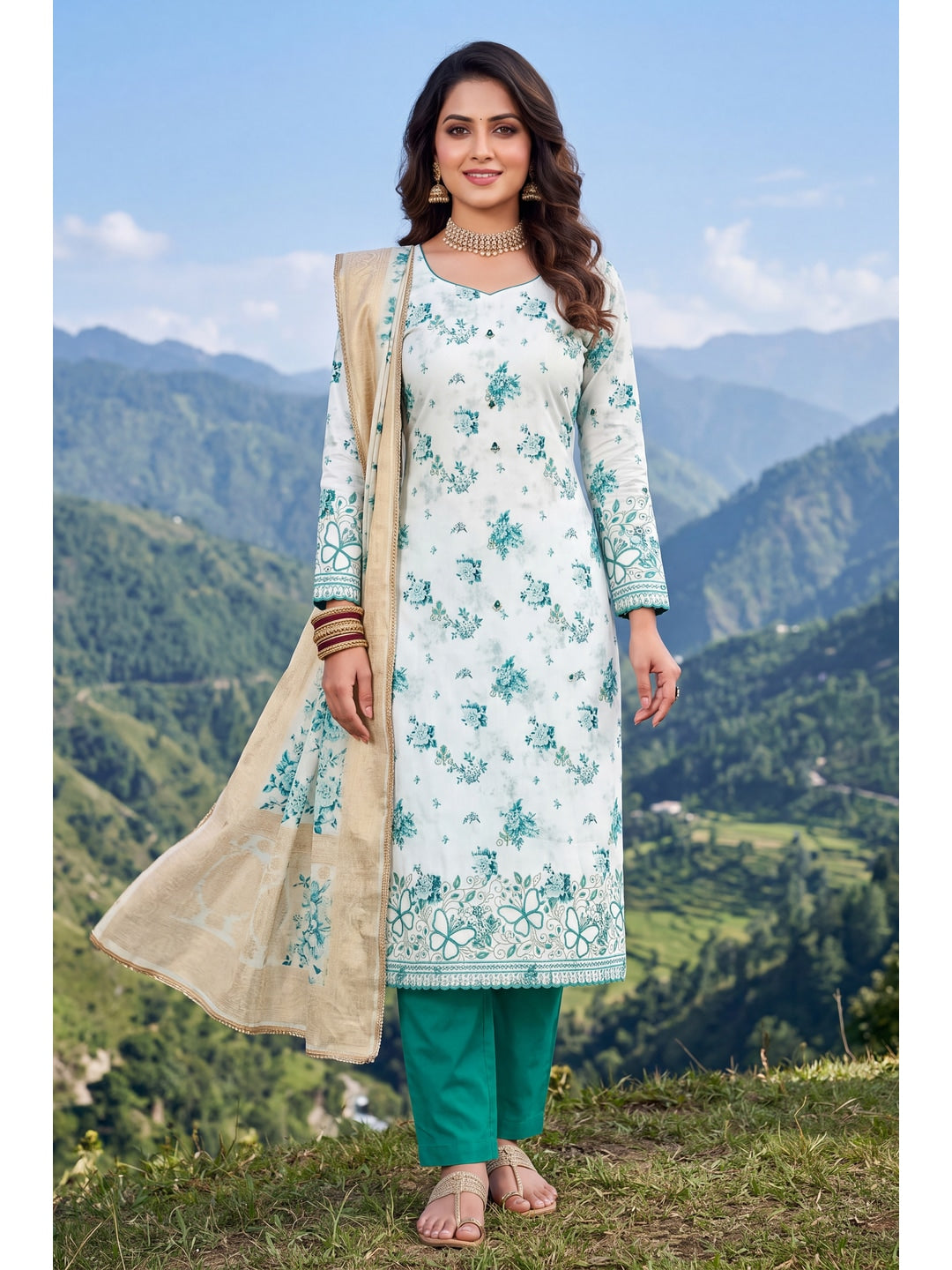 Peachmode Green Unstitched Dress Material - Image 2