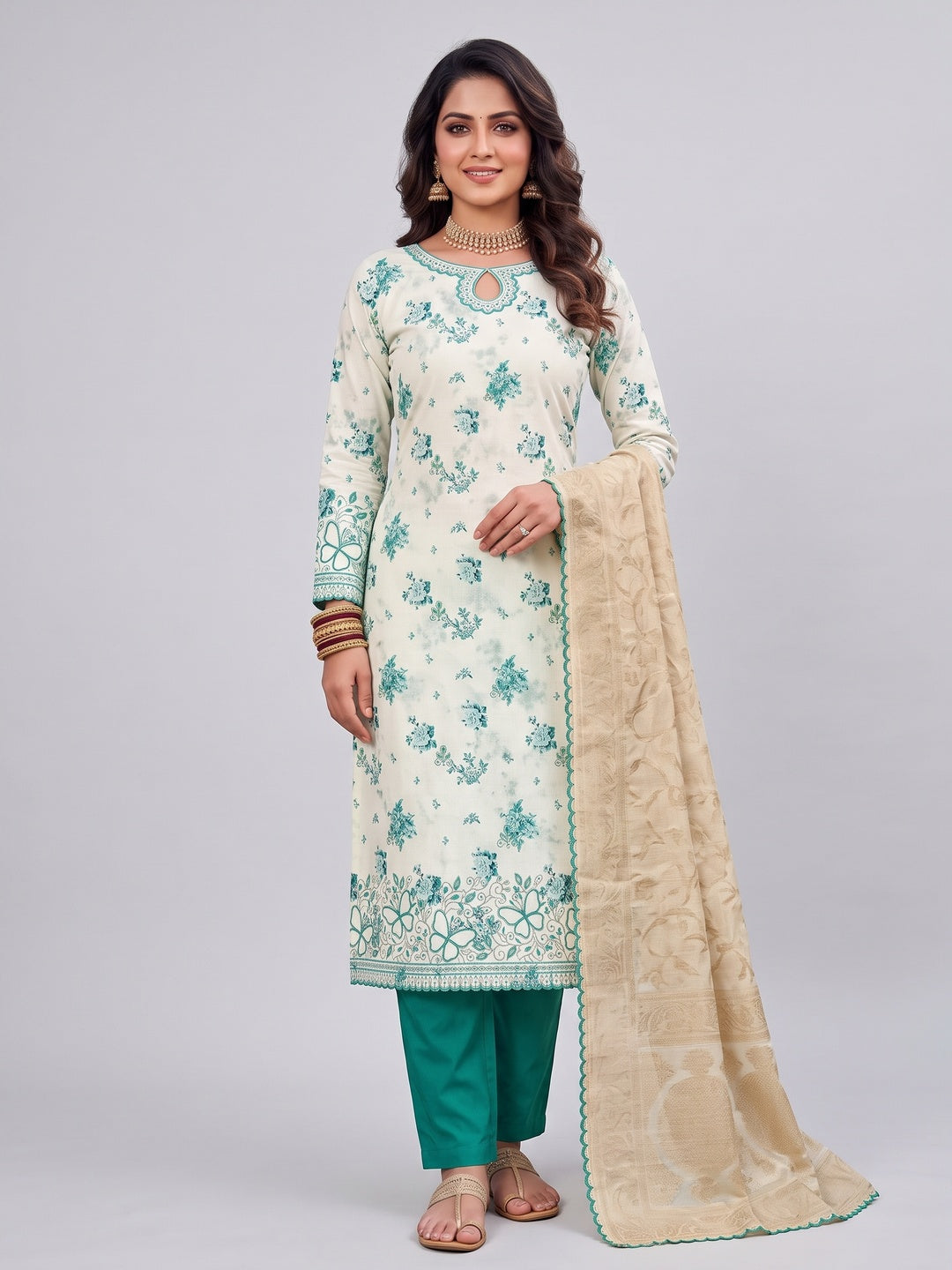 Peachmode Green Unstitched Dress Material - Image 4