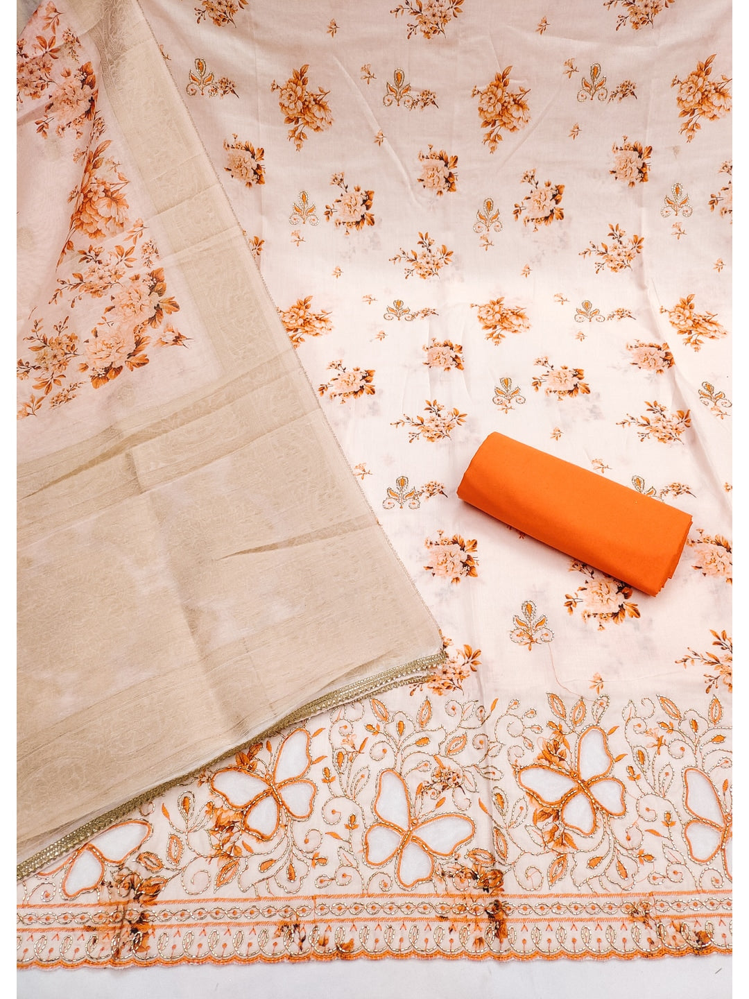 Peachmode Peach Unstitched Dress Material - Image 1