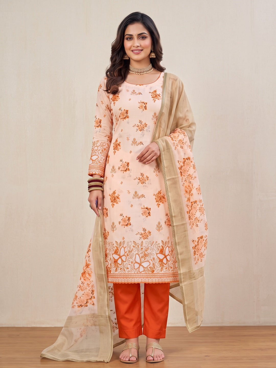 Peachmode Peach Unstitched Dress Material - Image 3