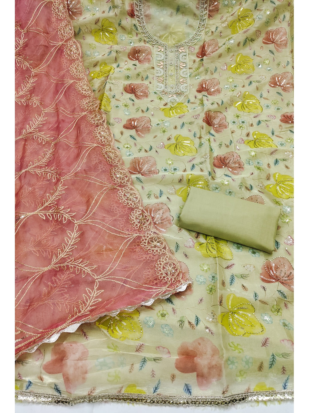 Peachmode Green Unstitched Dress Material - Image 1