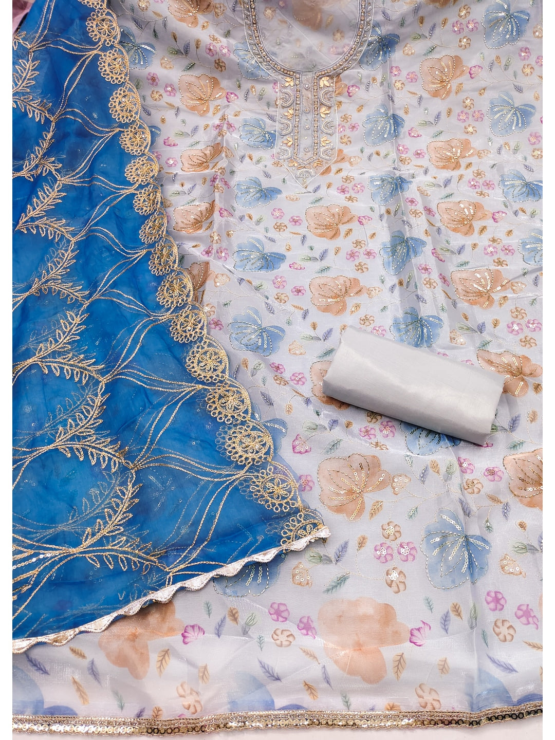 Peachmode Blue Unstitched Dress Material - Image 1