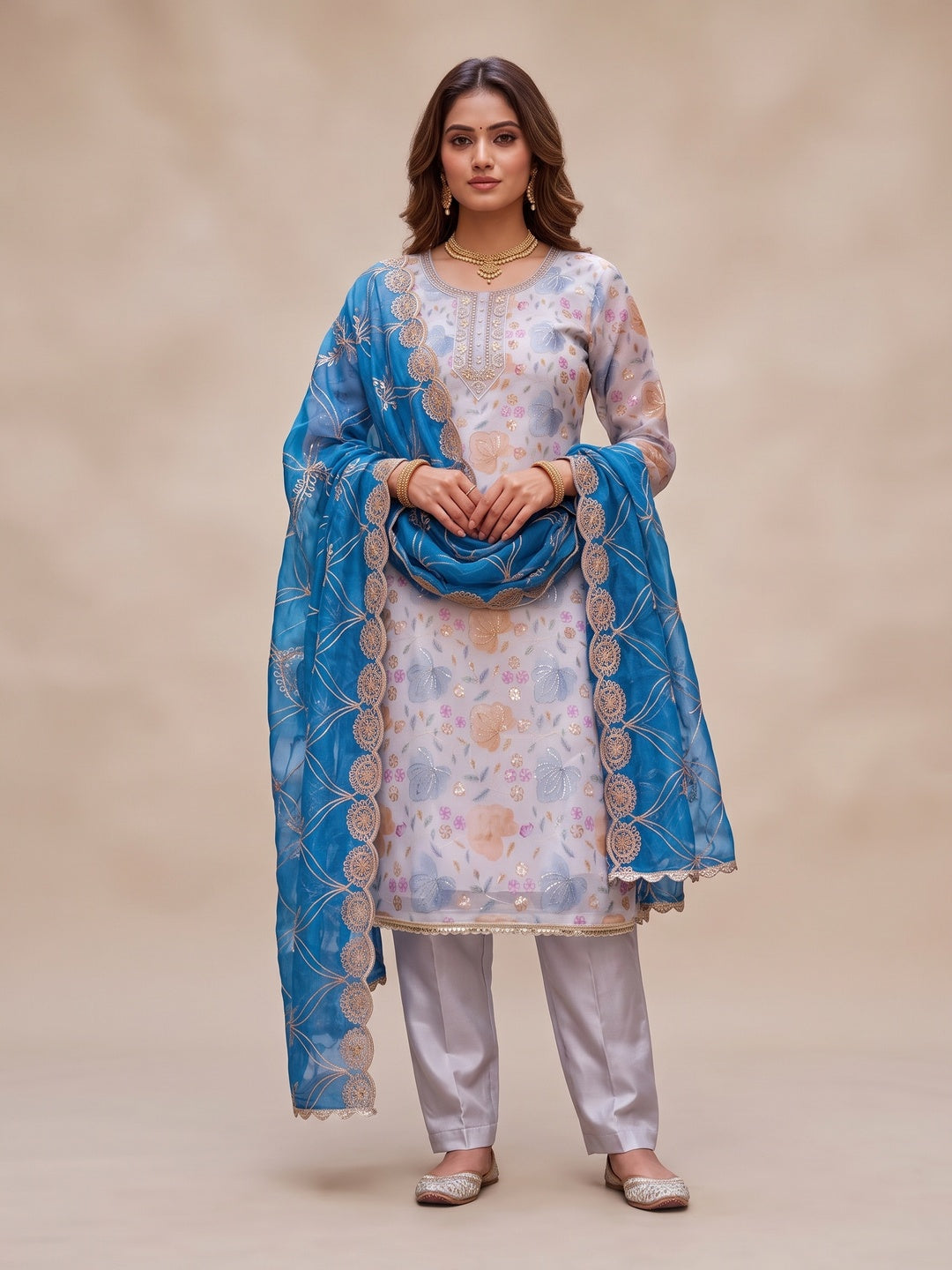 Peachmode Blue Unstitched Dress Material - Image 4