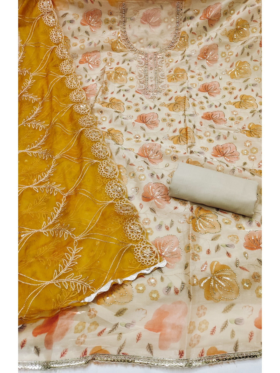 Peachmode Chikoo Unstitched Dress Material - Image 1