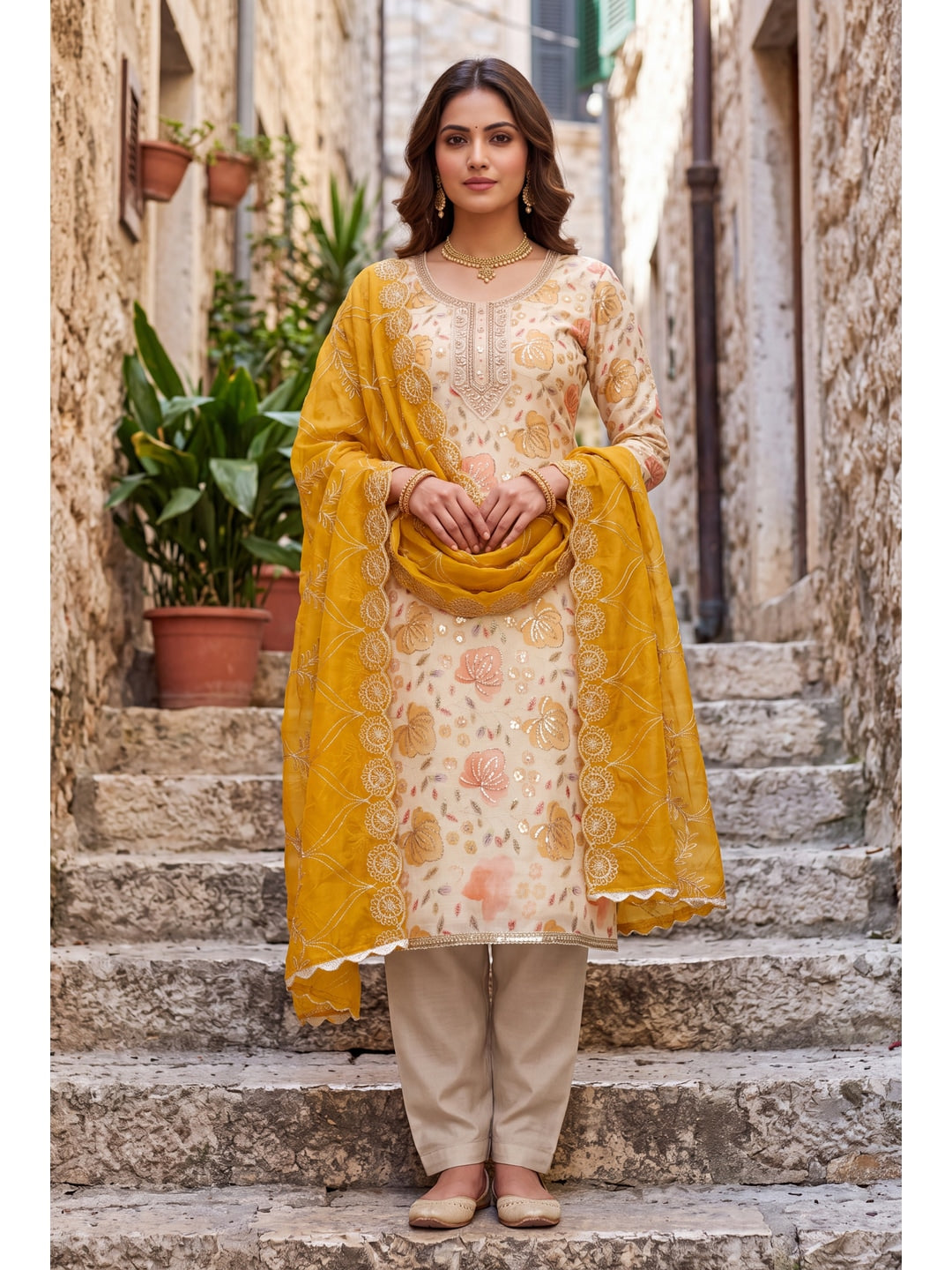 Peachmode Chikoo Unstitched Dress Material - Image 2