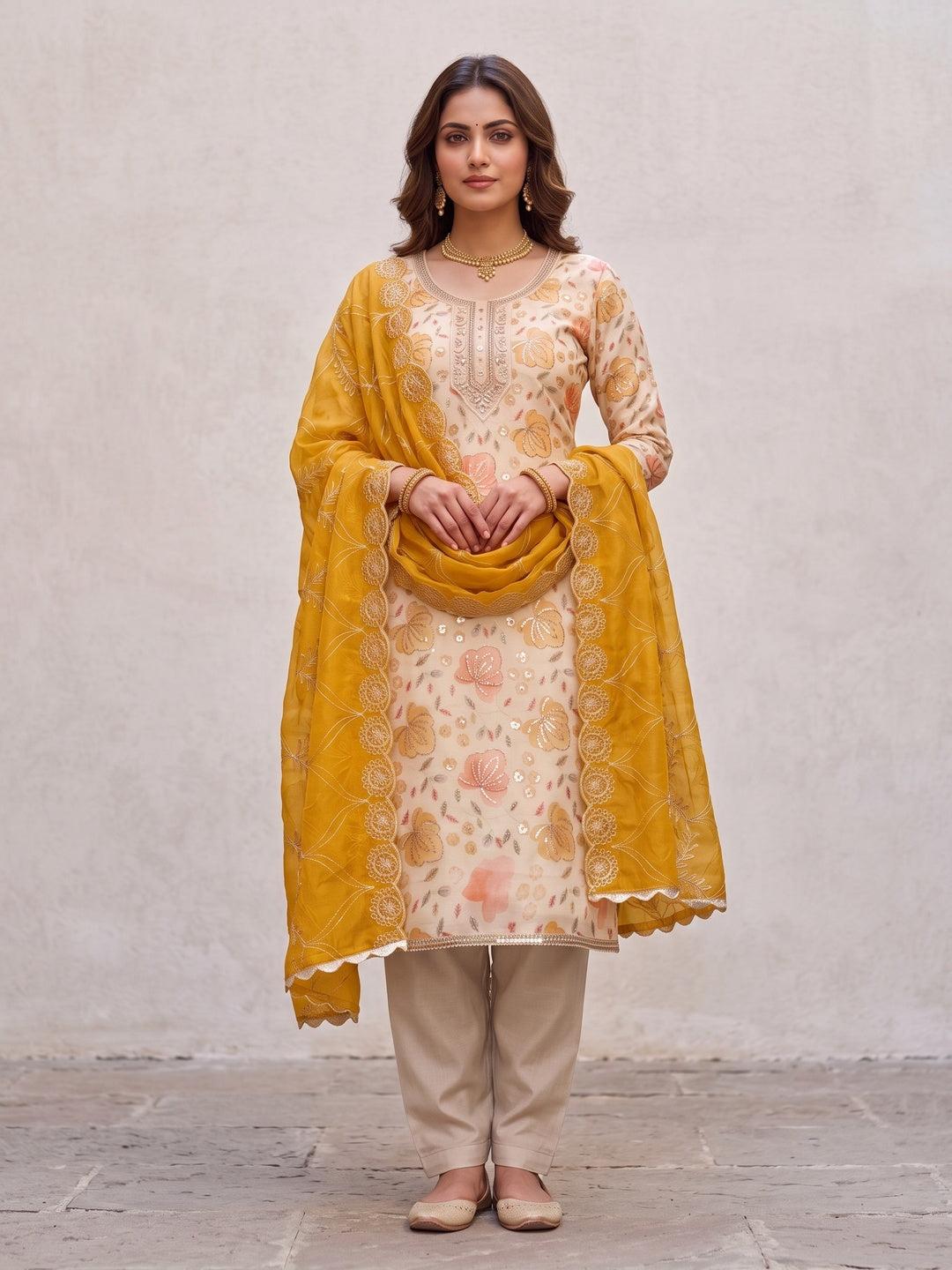 Peachmode Chikoo Unstitched Dress Material - Image 3
