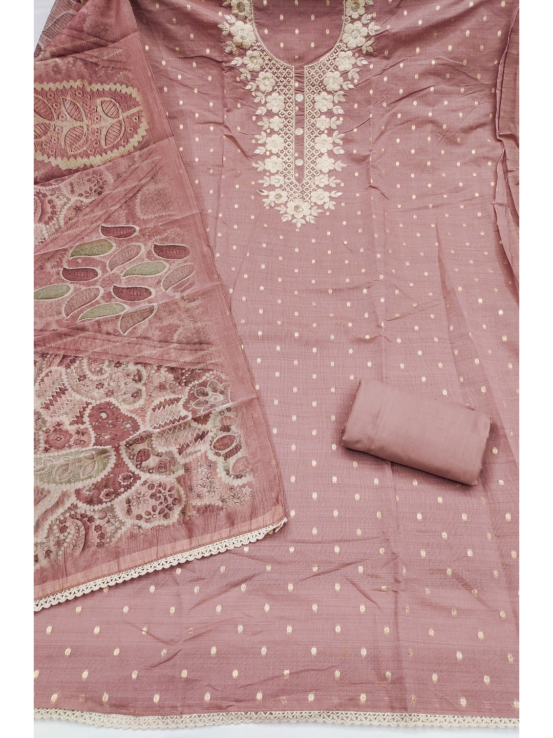 Peachmode Pink Unstitched Dress Material - Image 1