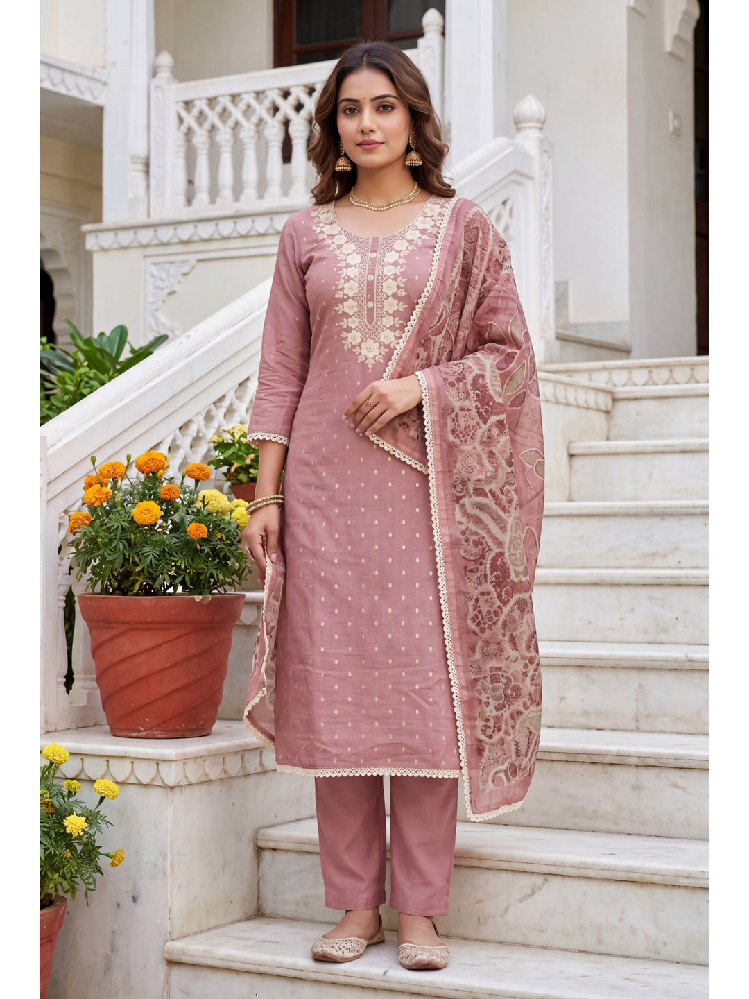 Peachmode Pink Unstitched Dress Material - Image 2