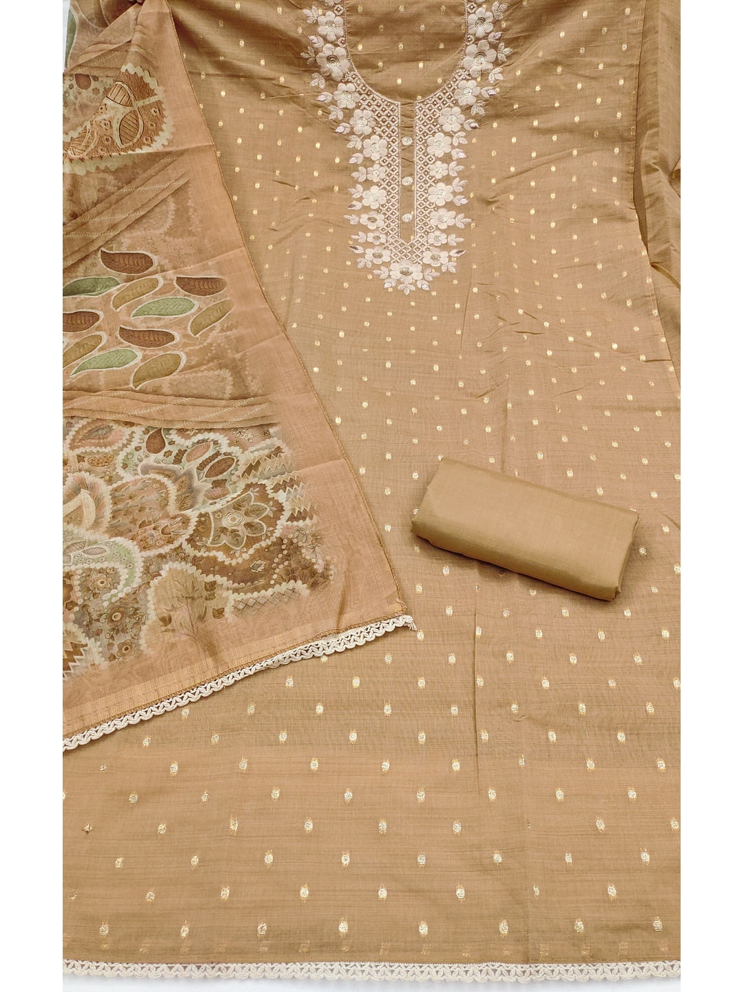 Peachmode Chikoo Unstitched Dress Material - Image 1