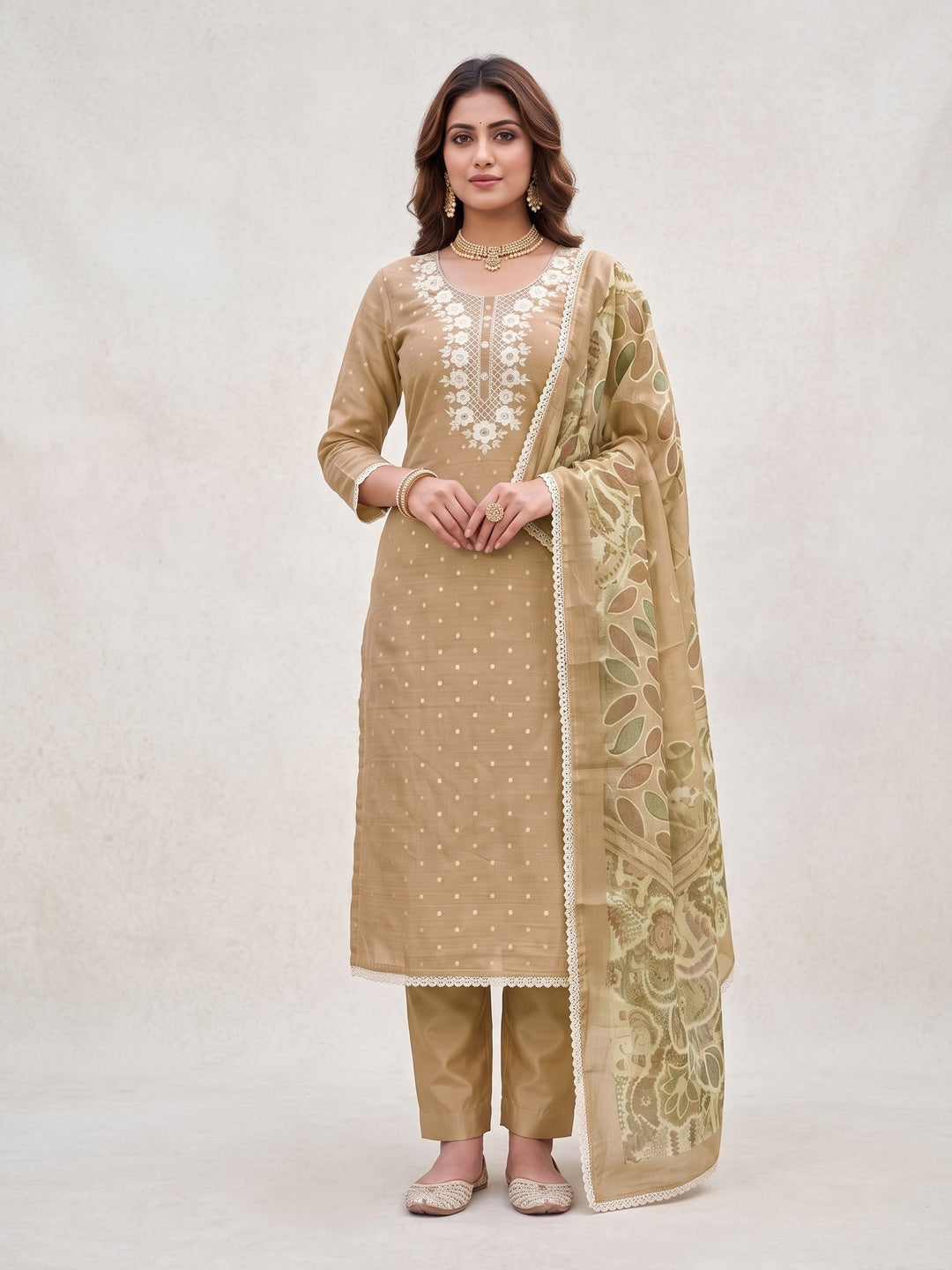 Peachmode Chikoo Unstitched Dress Material - Image 3