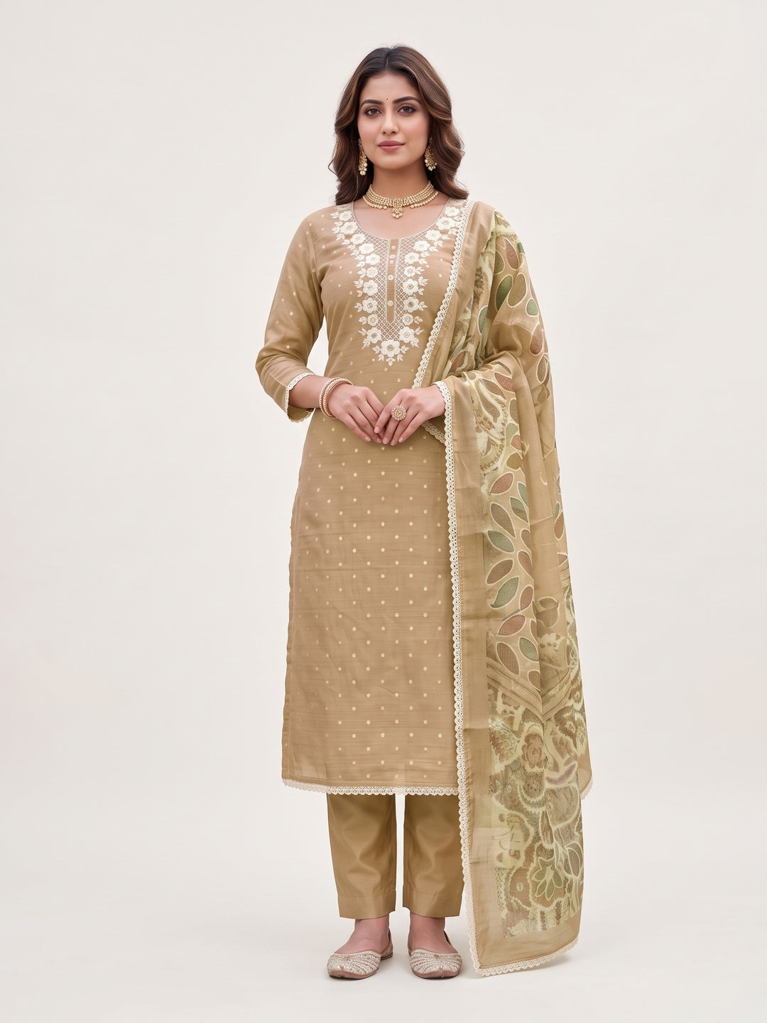 Peachmode Chikoo Unstitched Dress Material - Image 4