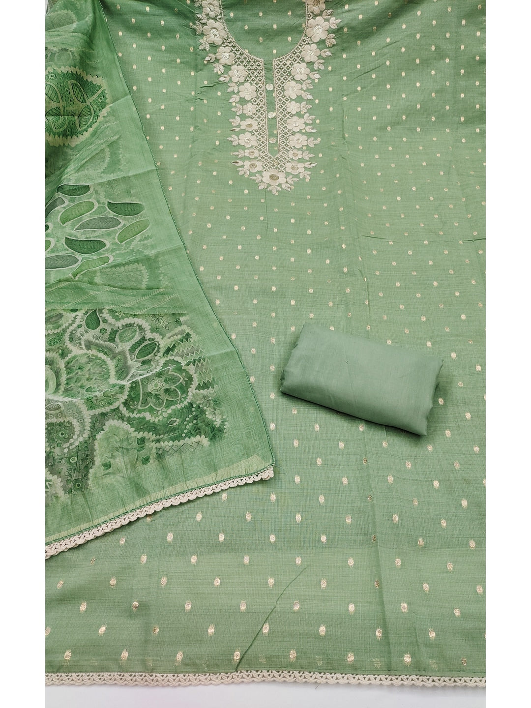 Peachmode Green Unstitched Dress Material - Image 1