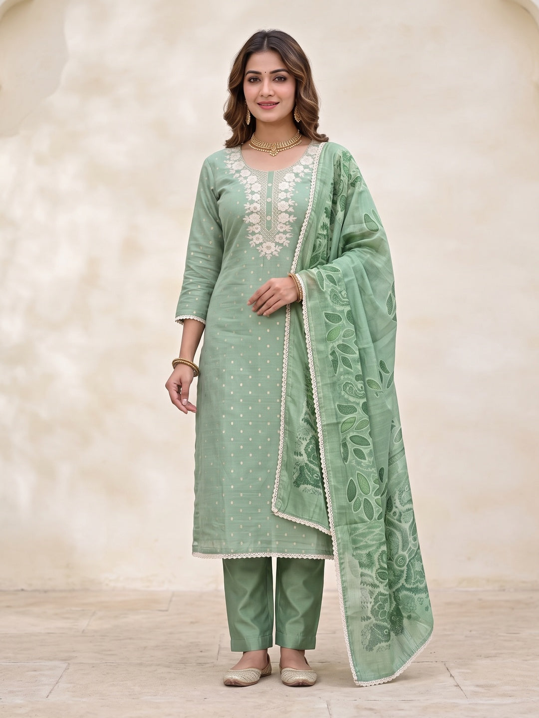 Peachmode Green Unstitched Dress Material - Image 3