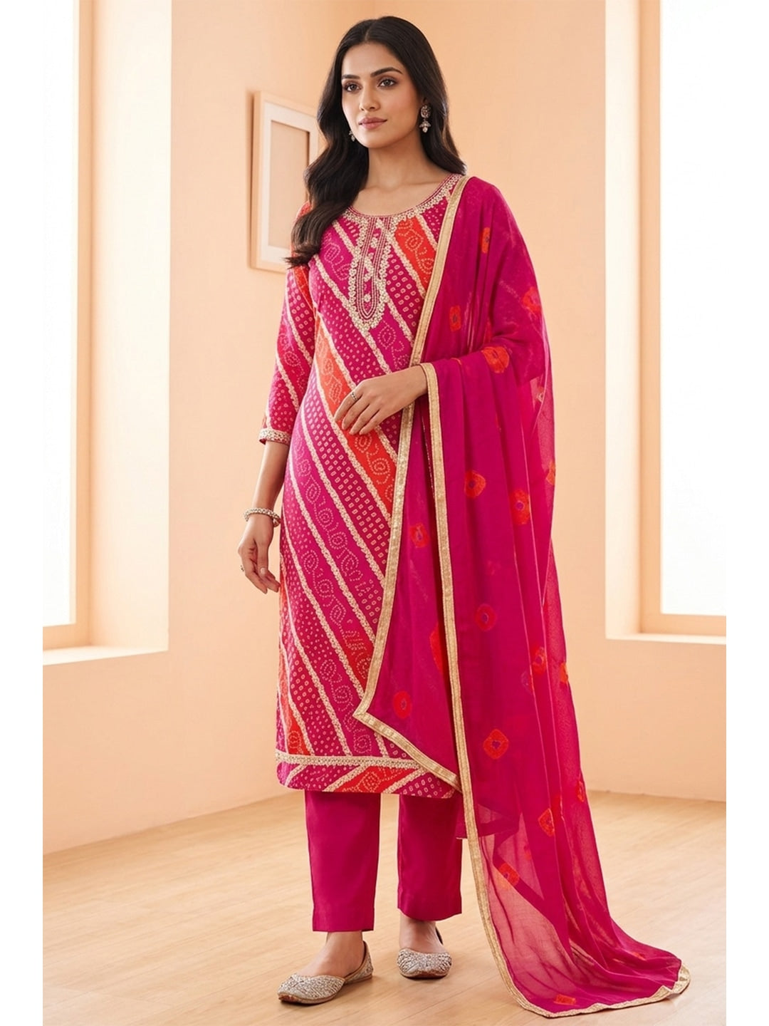 Peachmode Pink Unstitched Dress Material - Image 2